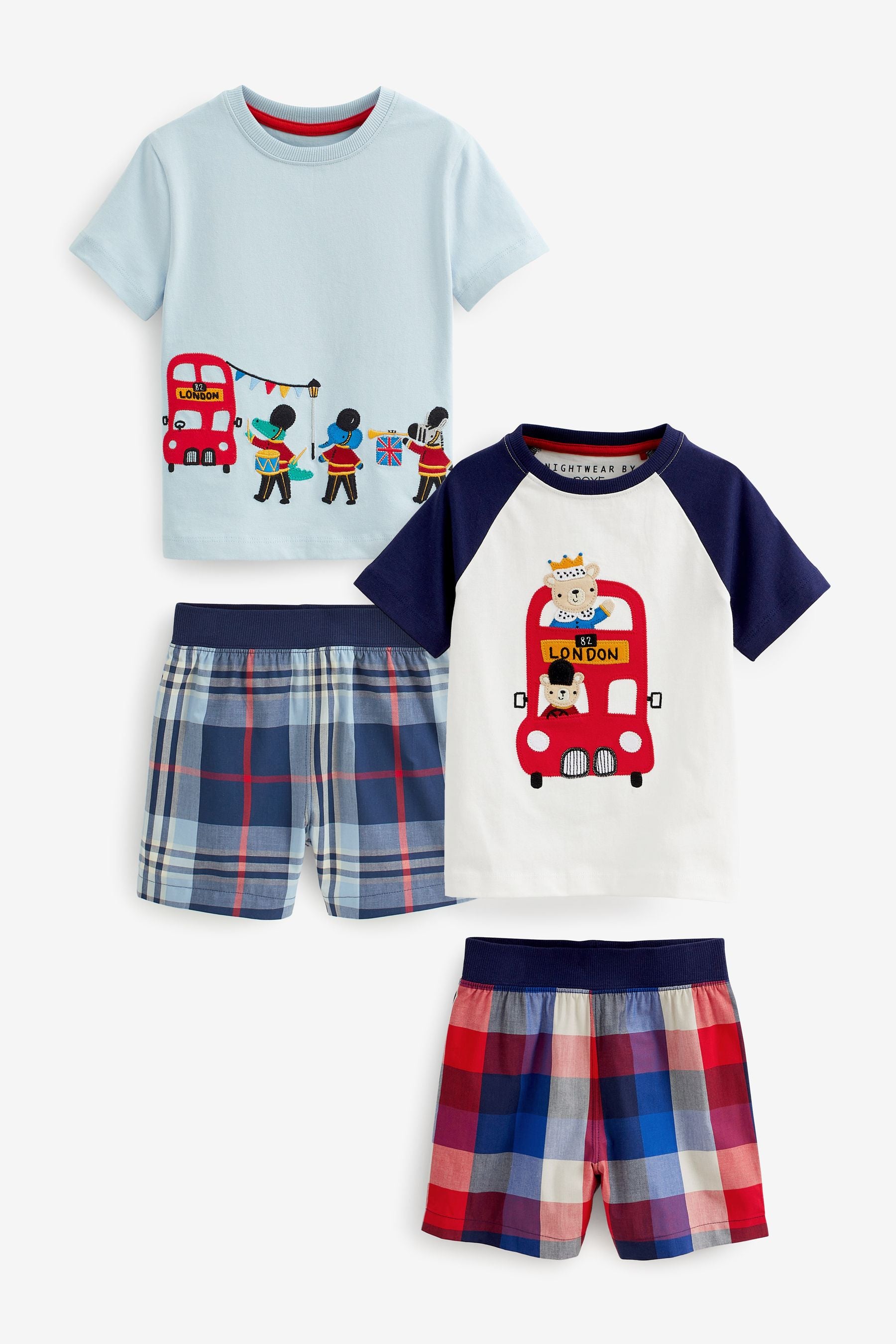 Red/Blue London Bus Applique 2 Pack Short Pyjamas (9mths-12yr