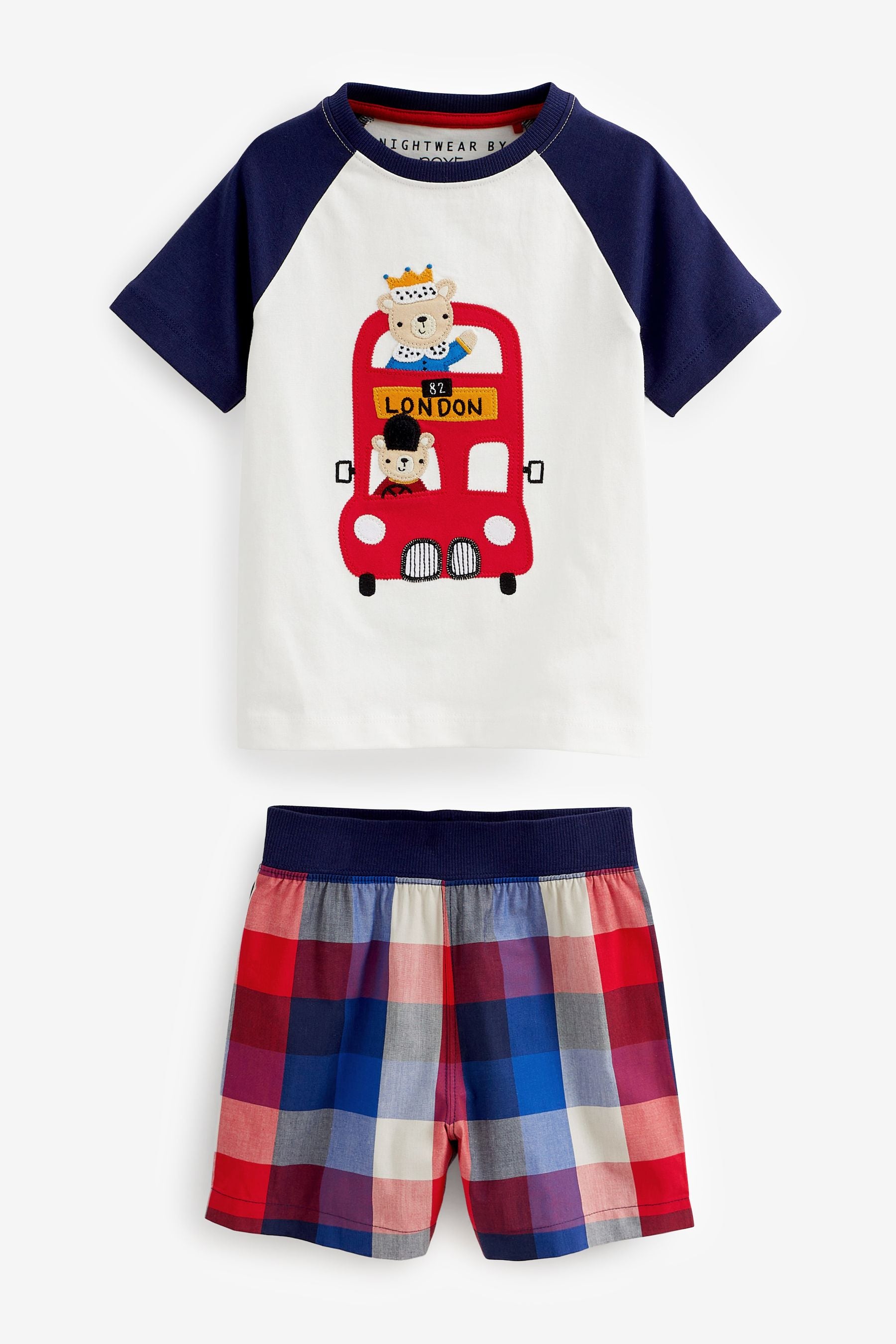 Red/Blue London Bus Applique 2 Pack Short Pyjamas (9mths-12yr