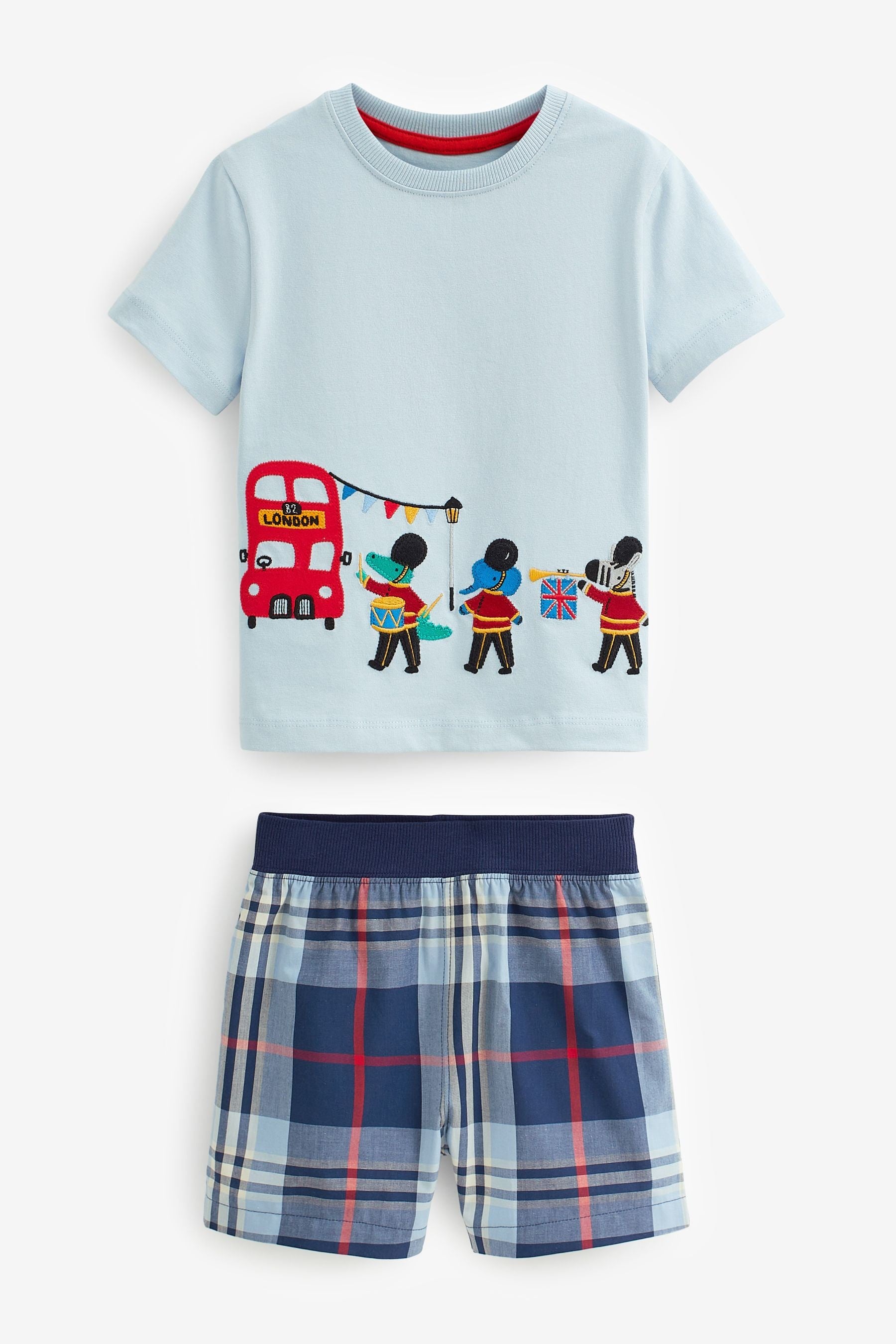 Red/Blue London Bus Applique 2 Pack Short Pyjamas (9mths-12yr