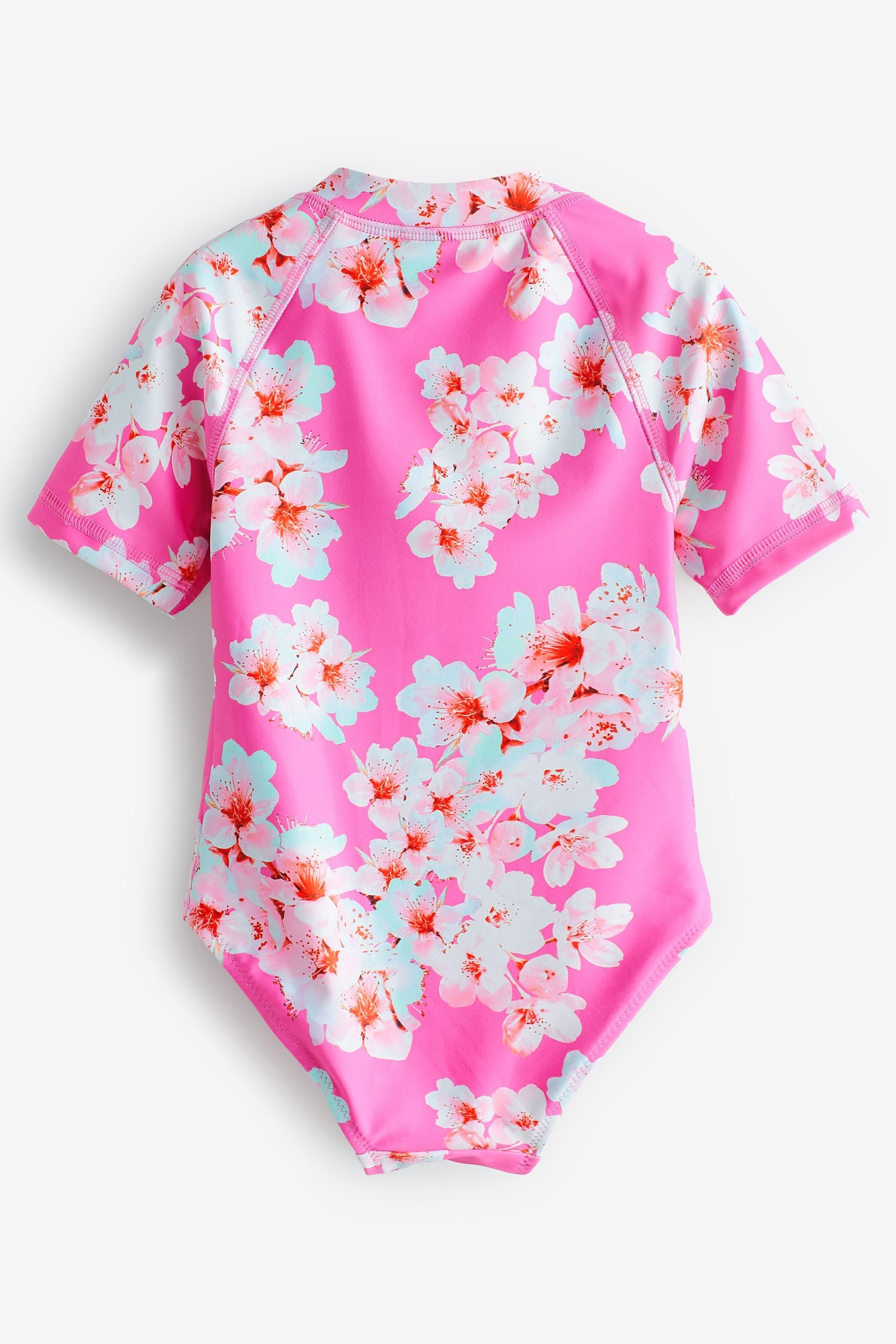 Bright Pink Floral Short Sleeved Swimsuit (3mths-16yrs)