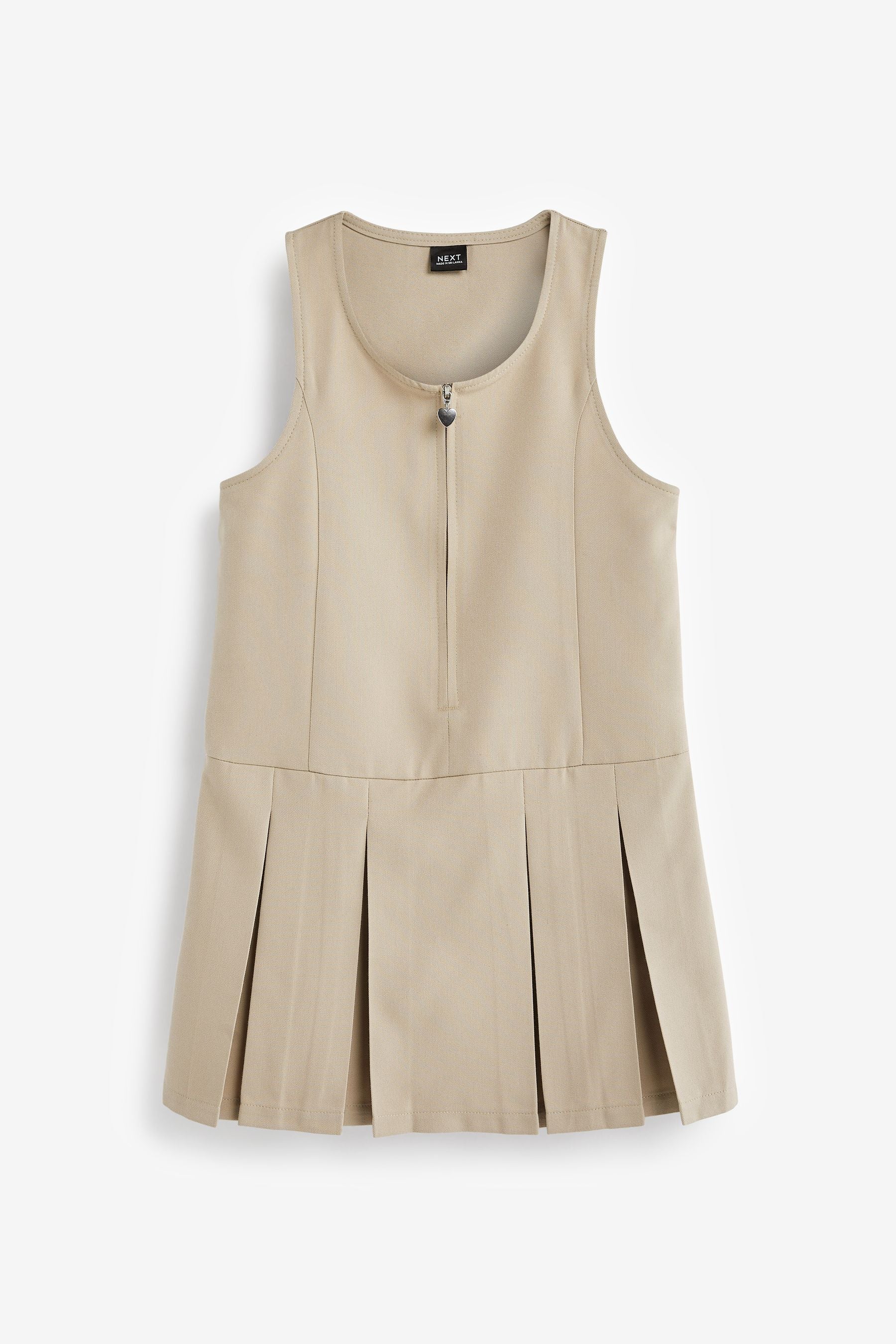 Neutral Stone Zip Front School Pinafore (3-14yrs)