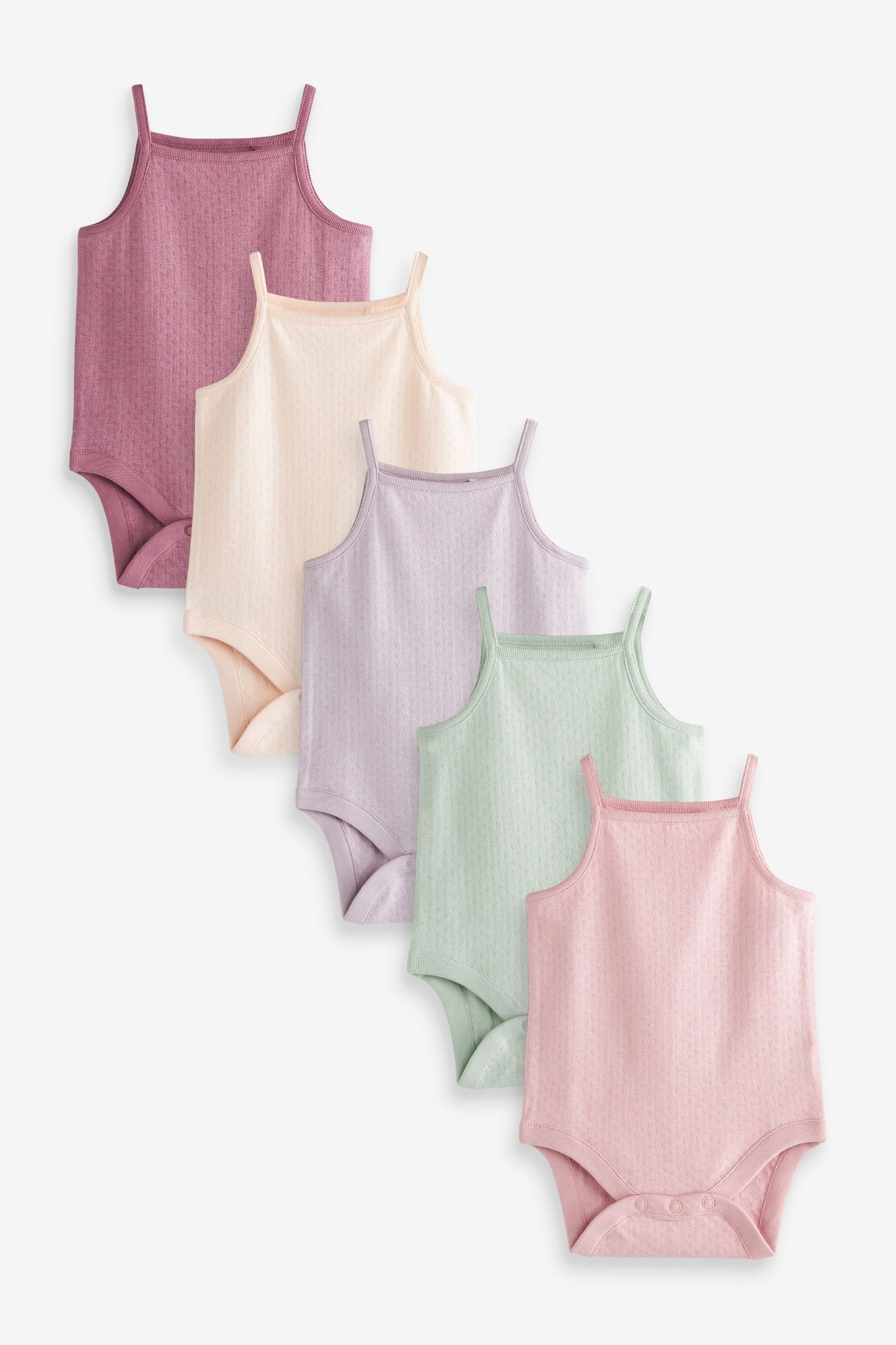 Multi Pastel 5 pack Strappy Vest Printed Baby Bodysuits