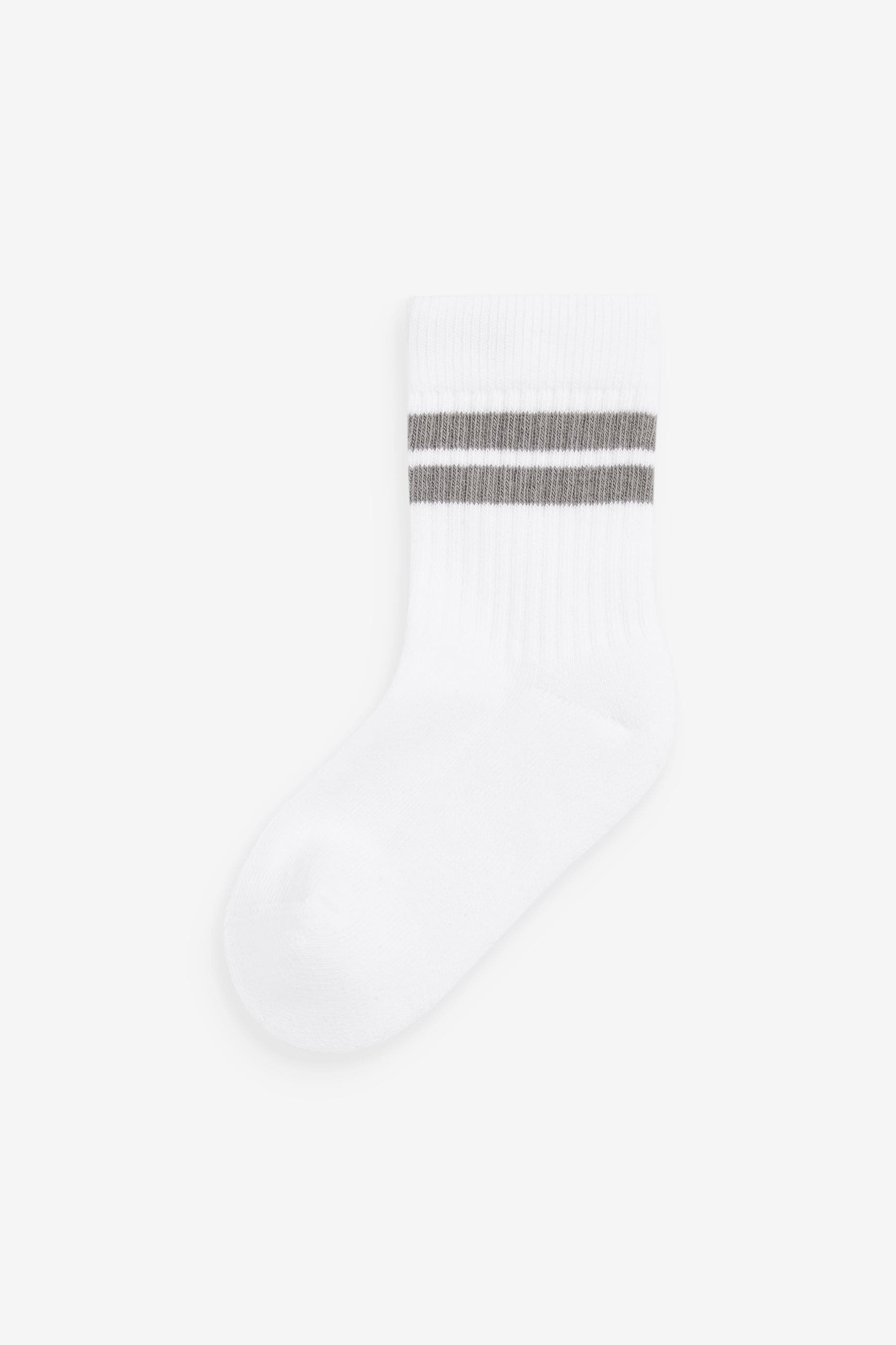 White/Neutrals Cushioned Footbed Cotton Rich Ribbed Socks 5 Pack