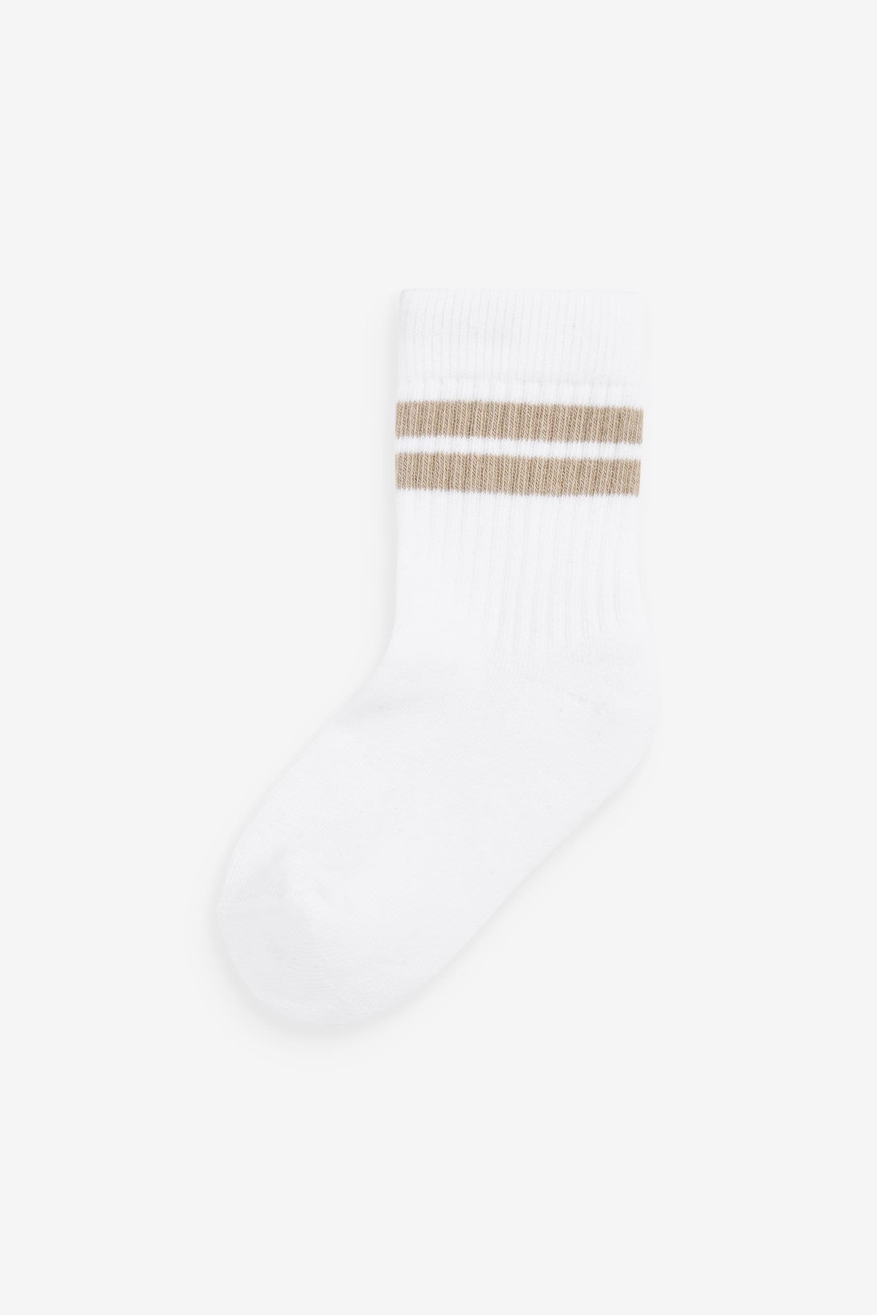 White/Neutrals Cushioned Footbed Cotton Rich Ribbed Socks 5 Pack