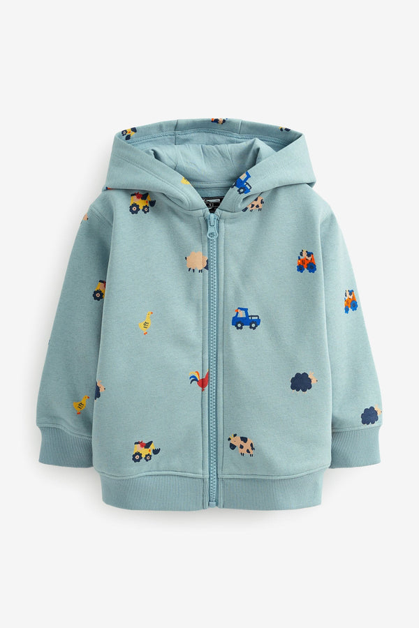 Blue Farm All Over Print Zip Through Hoodie (3mths-7yrs)