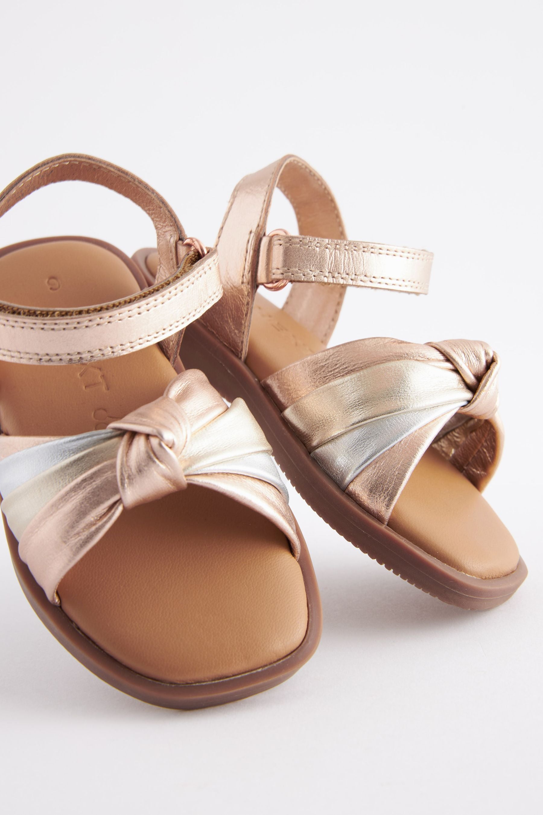 Rose Gold Leather Knot Sandals