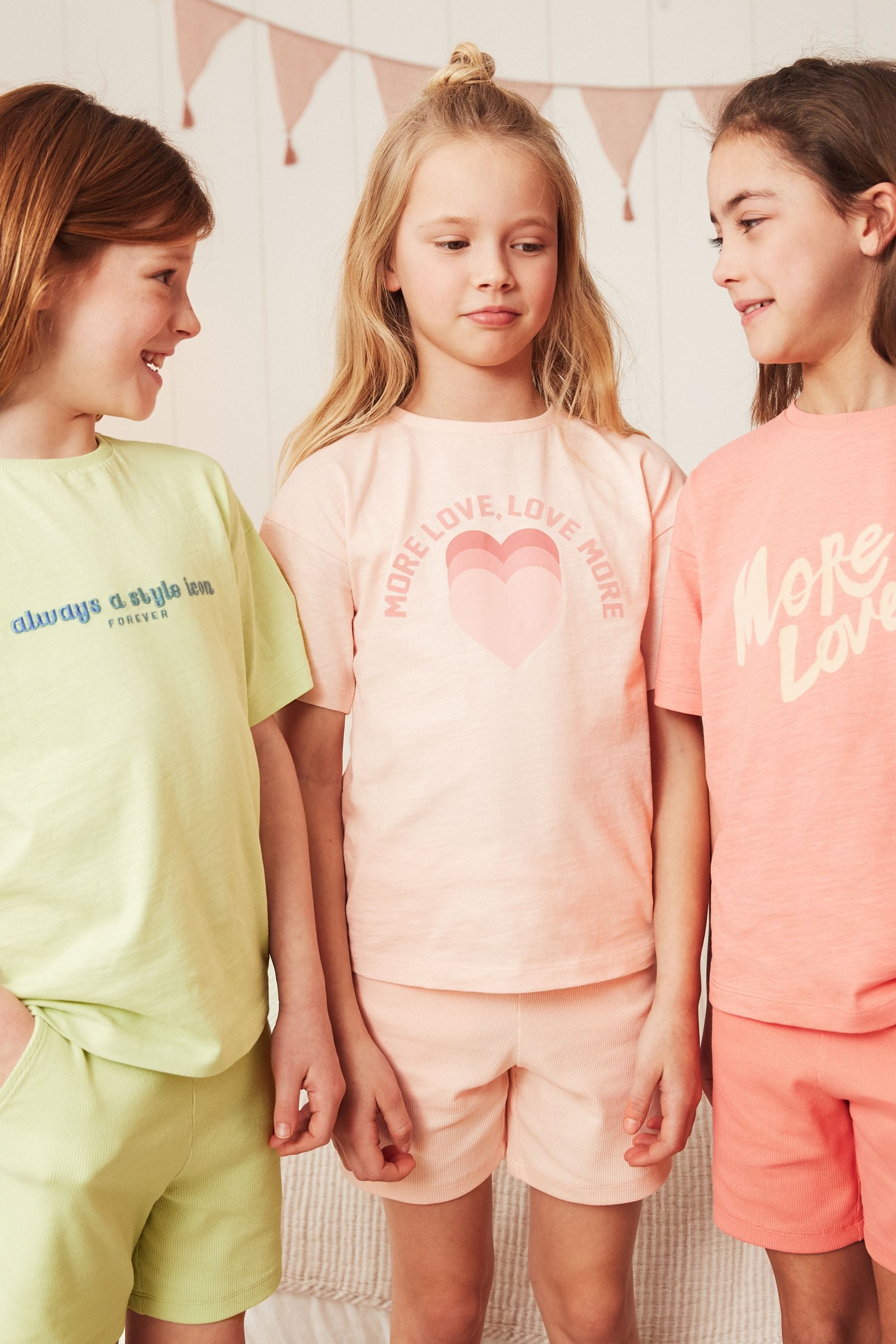 Orange/Pink/Green Slogan 3 Pack Short Pyjamas (3-16yrs)