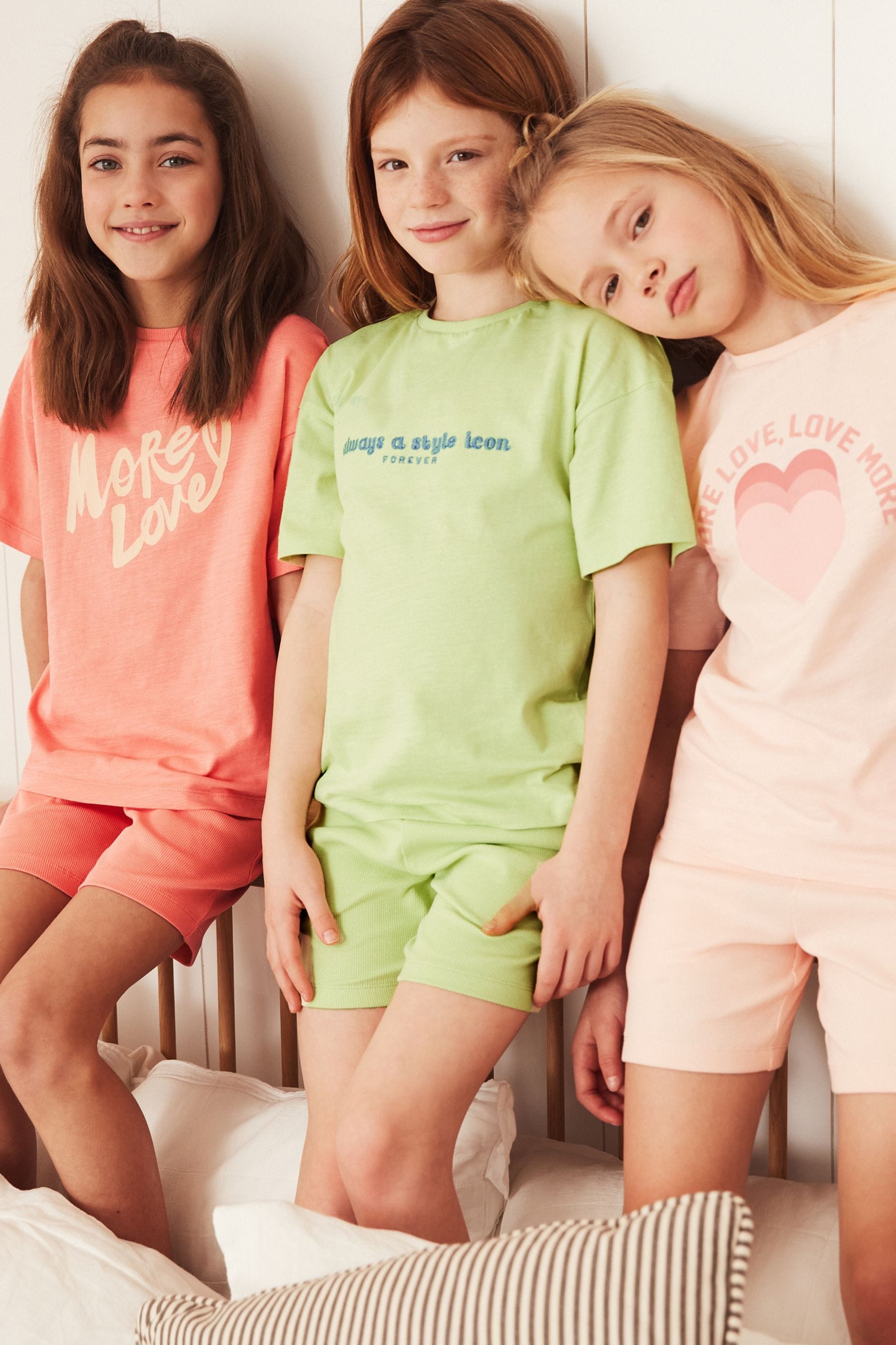 Orange/Pink/Green Slogan 3 Pack Short Pyjamas (3-16yrs)