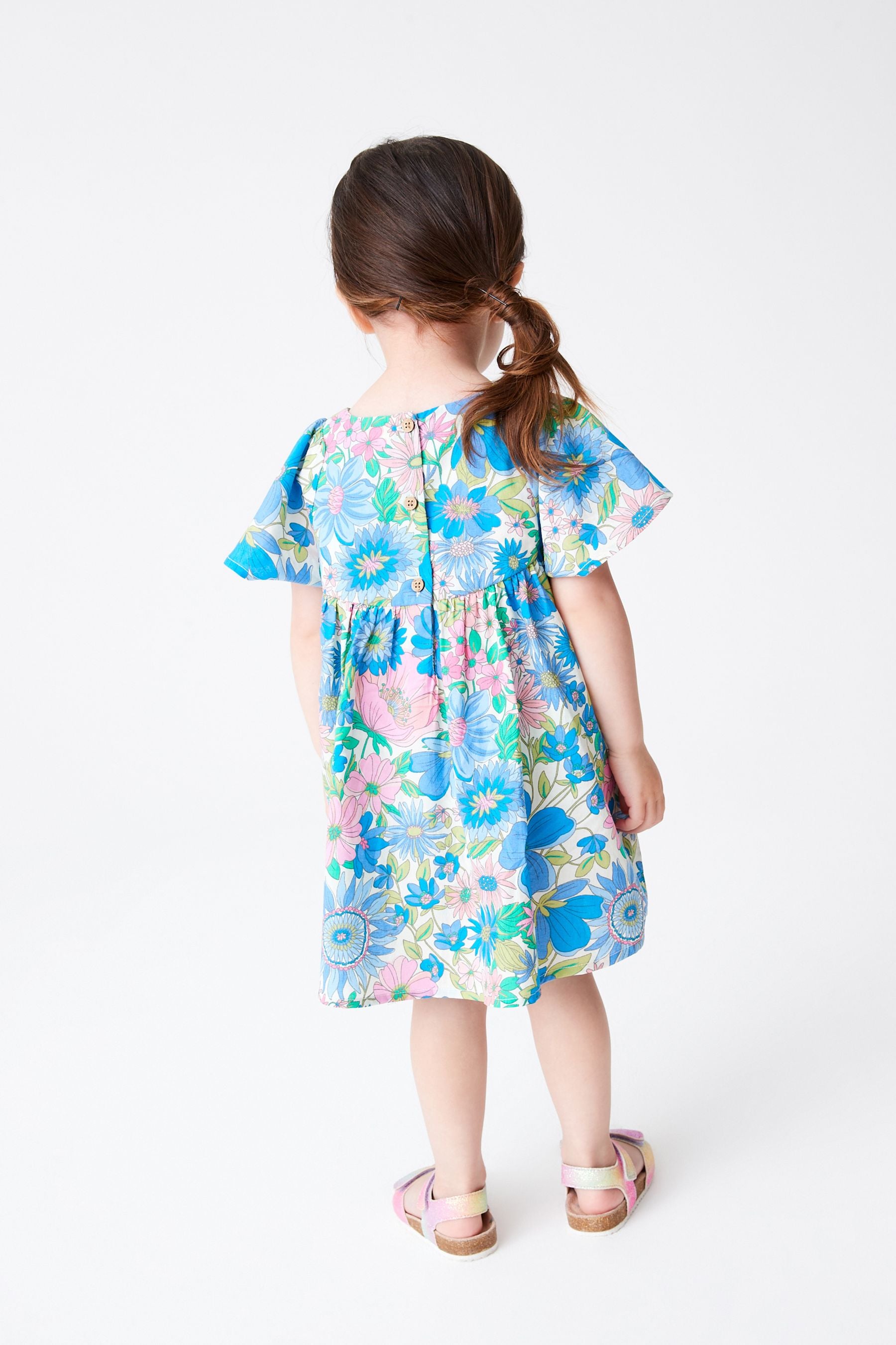 Pink/Blue Floral Angel Sleeve Cotton Dress (3mths-8yrs)