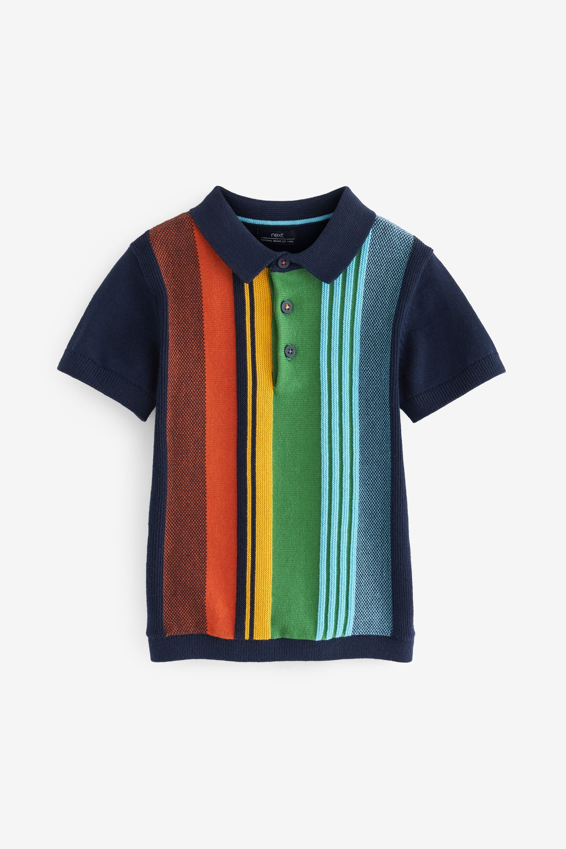 Multicoloured Knitted Vertical Patterned Short Sleeve Polo Shirt (3mths-7yrs)