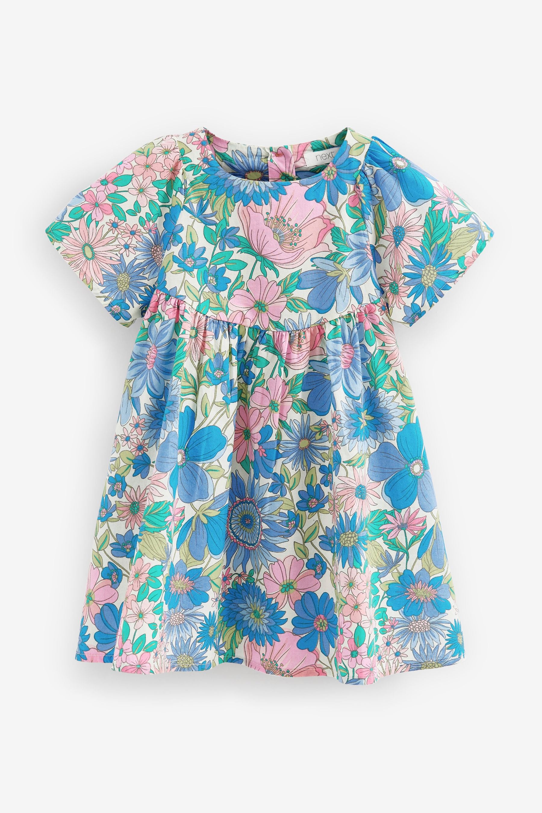 Pink/Blue Floral Angel Sleeve Cotton Dress (3mths-8yrs)