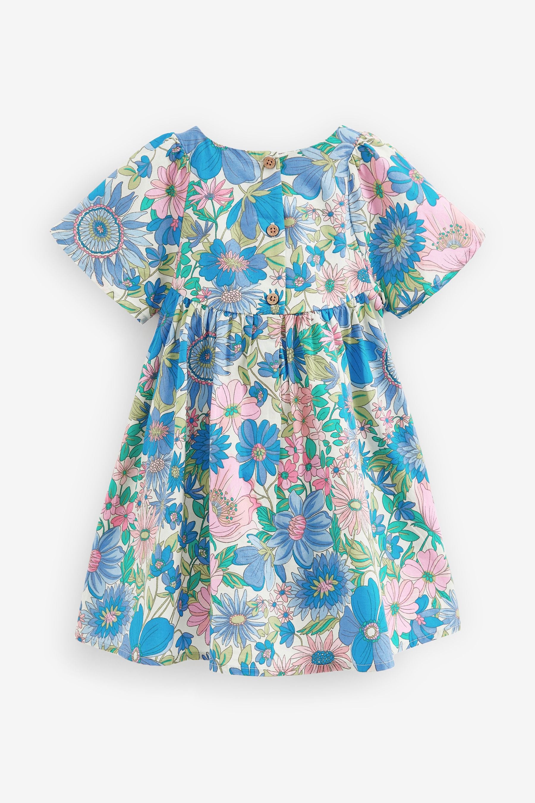 Pink/Blue Floral Angel Sleeve Cotton Dress (3mths-8yrs)