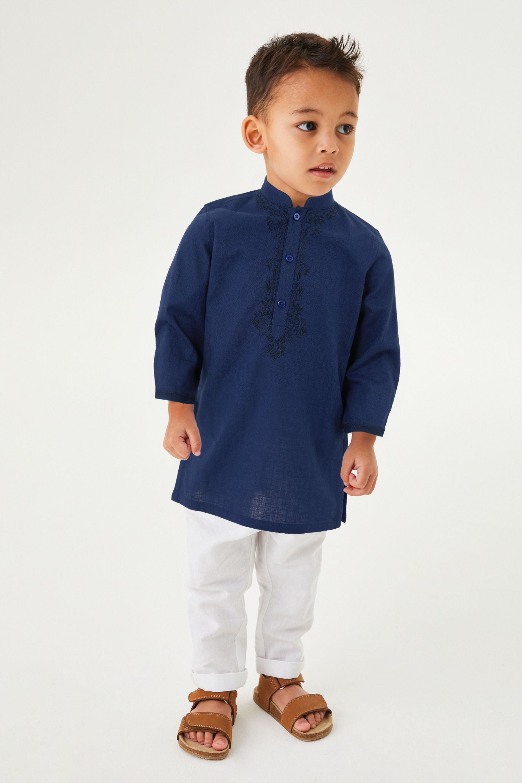 Navy Blue Embroidered Boys Kurta (3mths-7yrs)