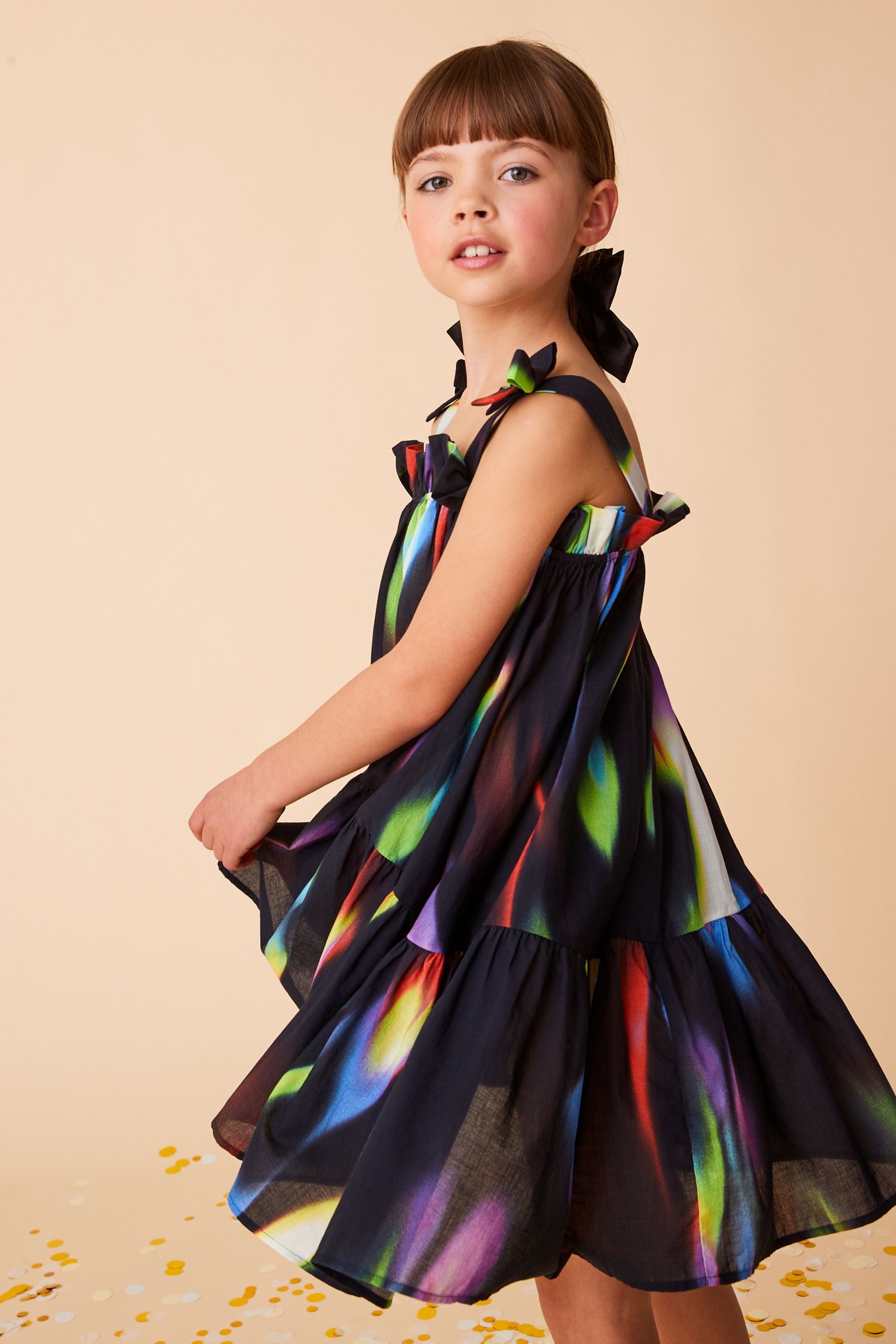 Rainbow Blur Print Tie Shoulder Dress (3-16yrs)