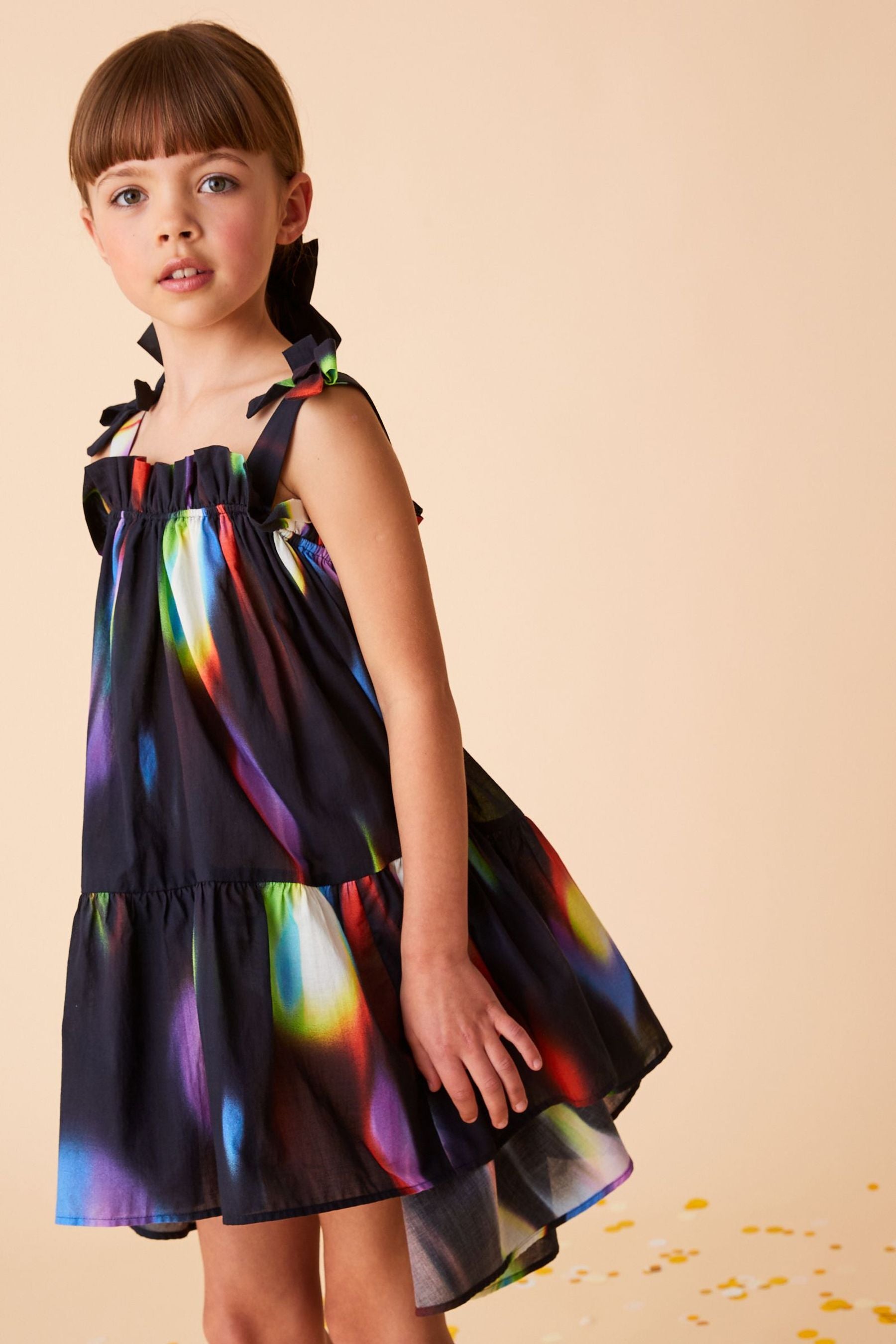 Rainbow Blur Print Tie Shoulder Dress (3-16yrs)