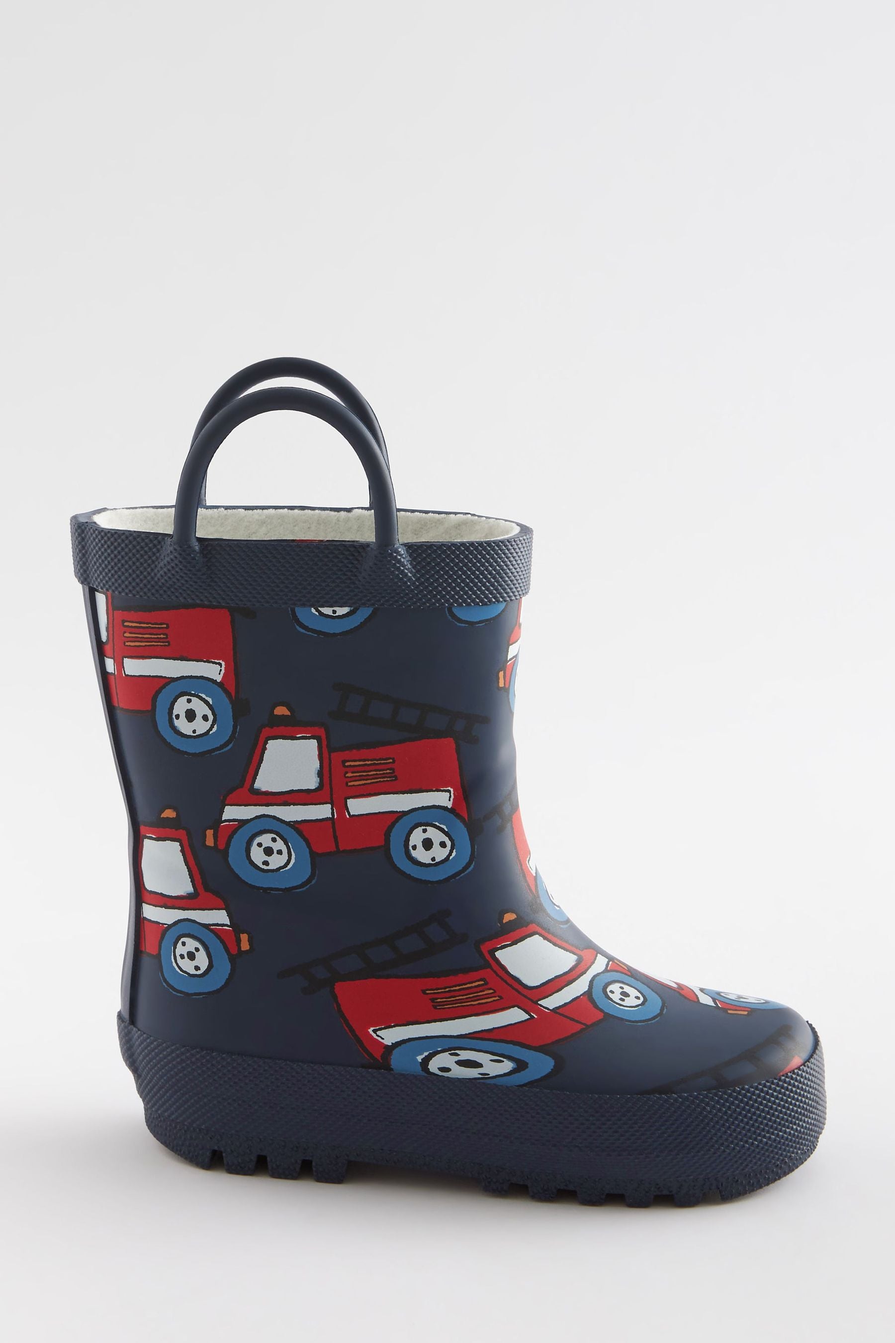 Navy Blue/Red Fire Engine Wellies With Pull-on Handles