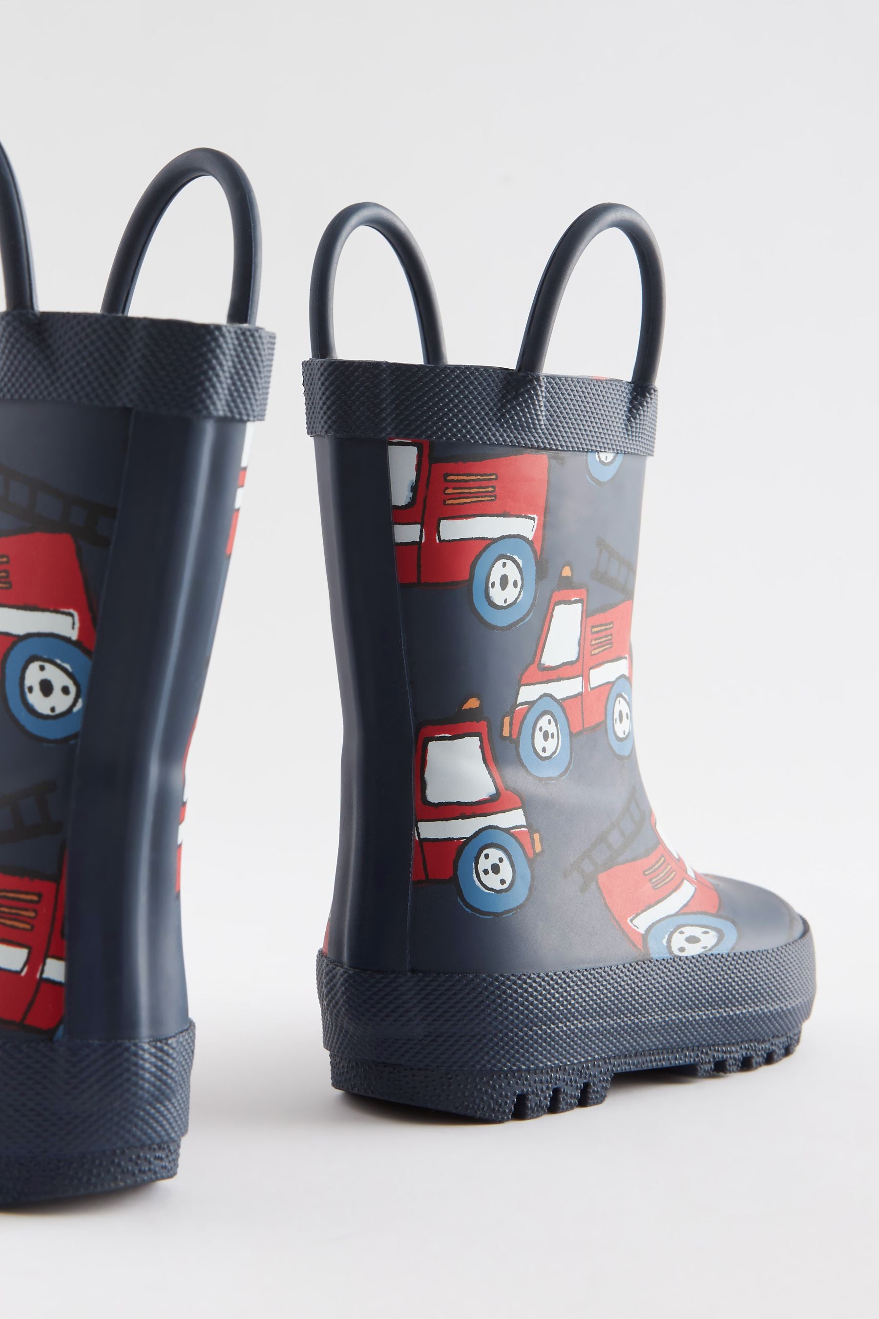 Navy Blue/Red Fire Engine Wellies With Pull-on Handles