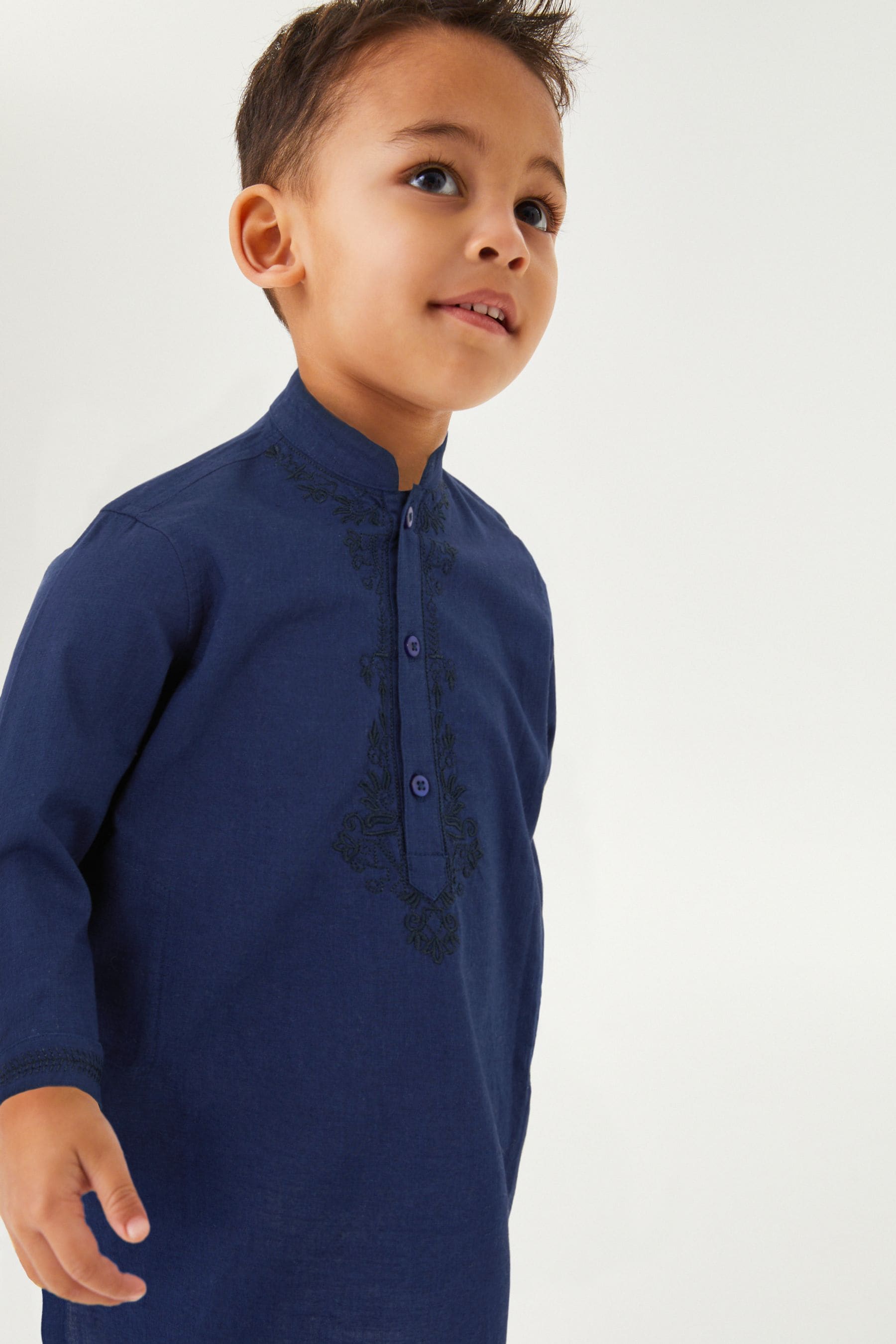 Navy Blue Embroidered Boys Kurta (3mths-7yrs)