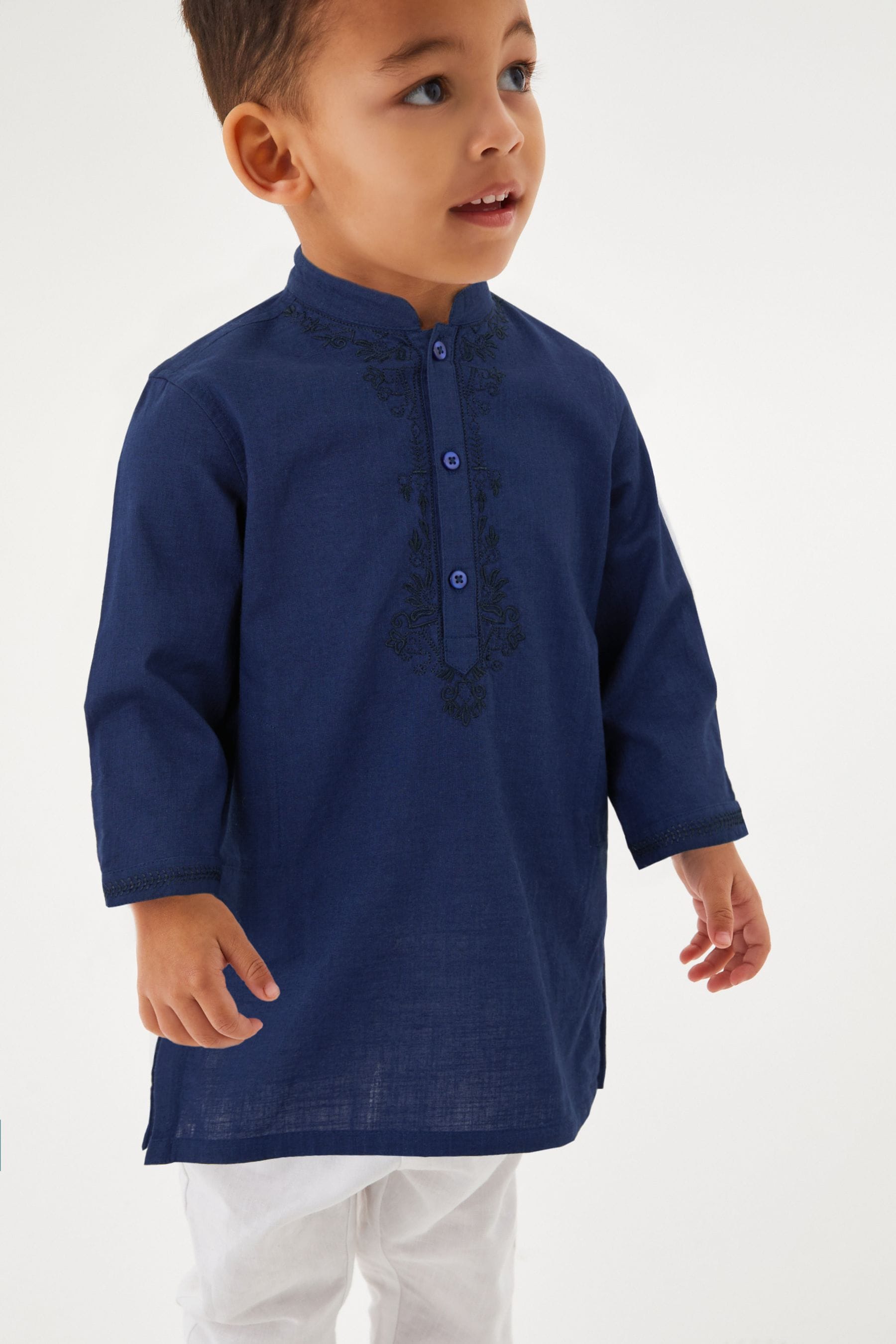 Navy Blue Embroidered Boys Kurta (3mths-7yrs)