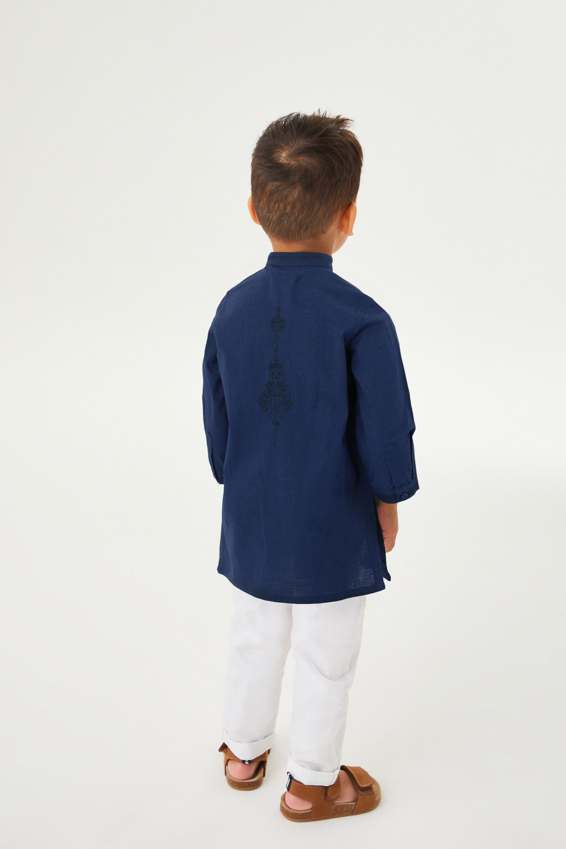 Navy Blue Embroidered Boys Kurta (3mths-7yrs)