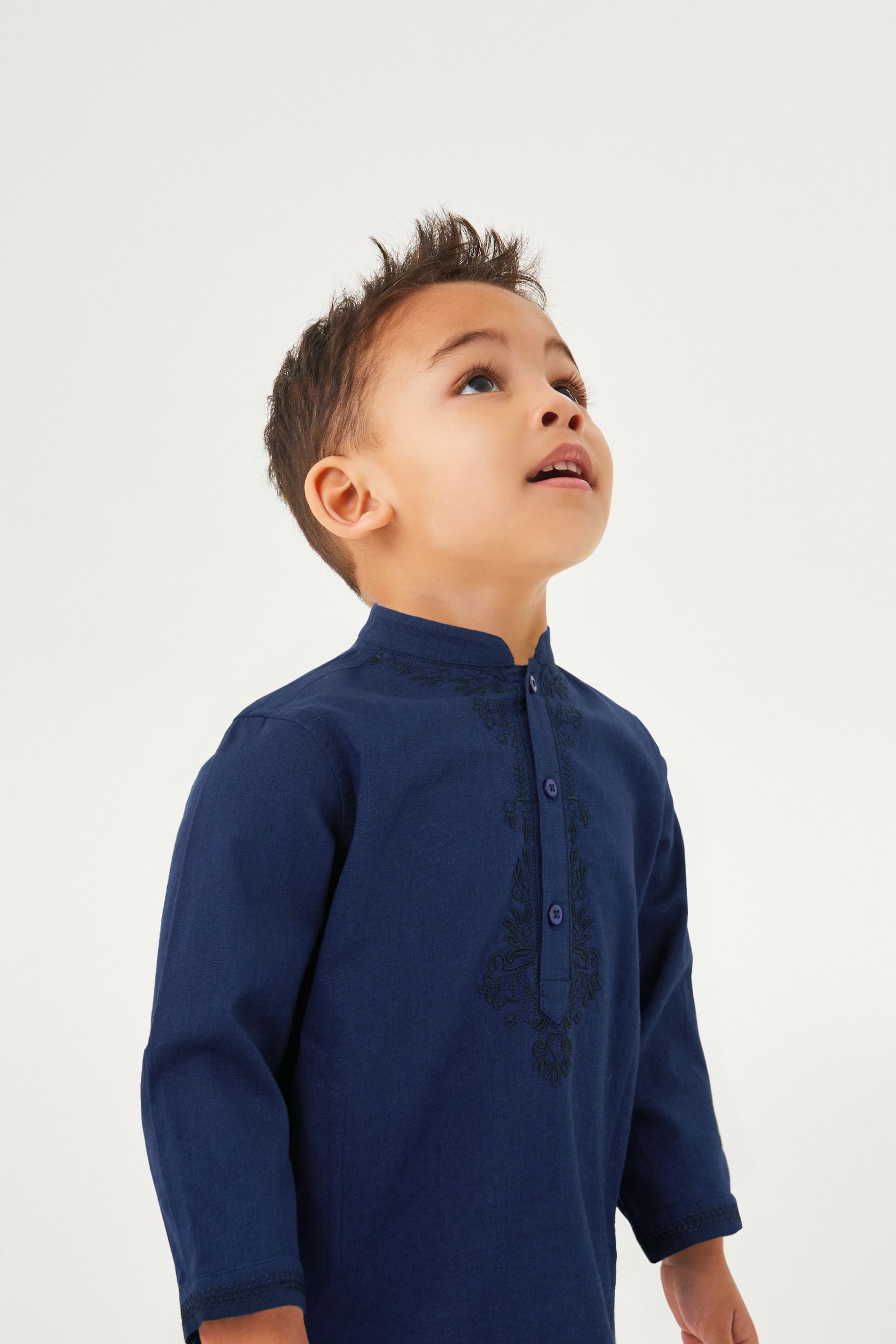 Navy Blue Embroidered Boys Kurta (3mths-7yrs)