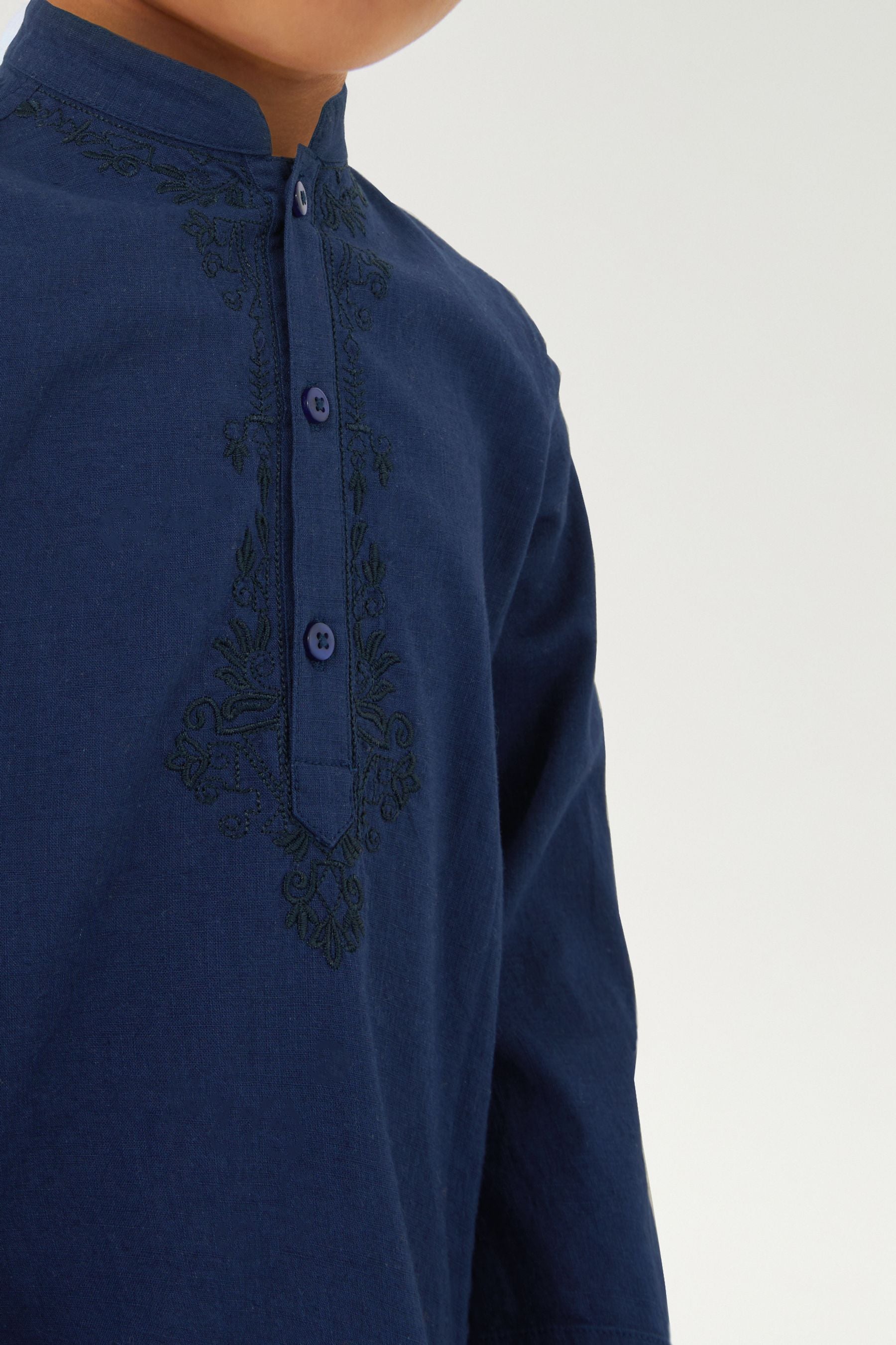 Navy Blue Embroidered Boys Kurta (3mths-7yrs)