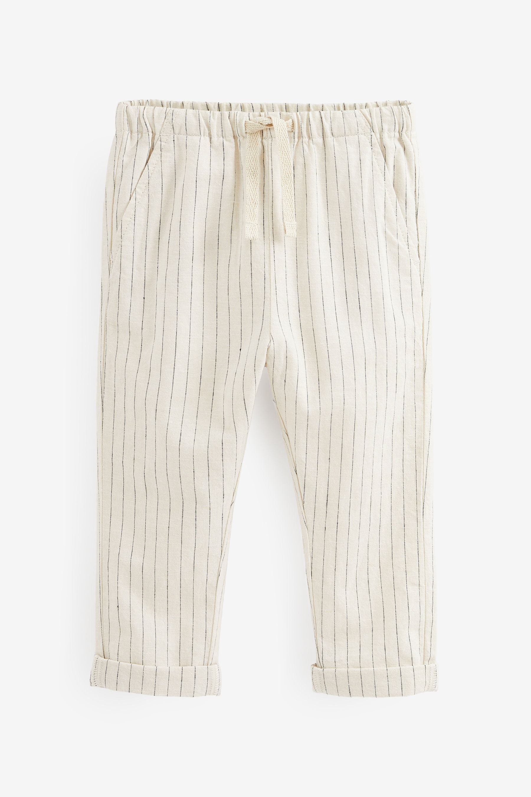 Ecru Cream Stripe Linen Blend Pull-On Trousers (3mths-7yrs)