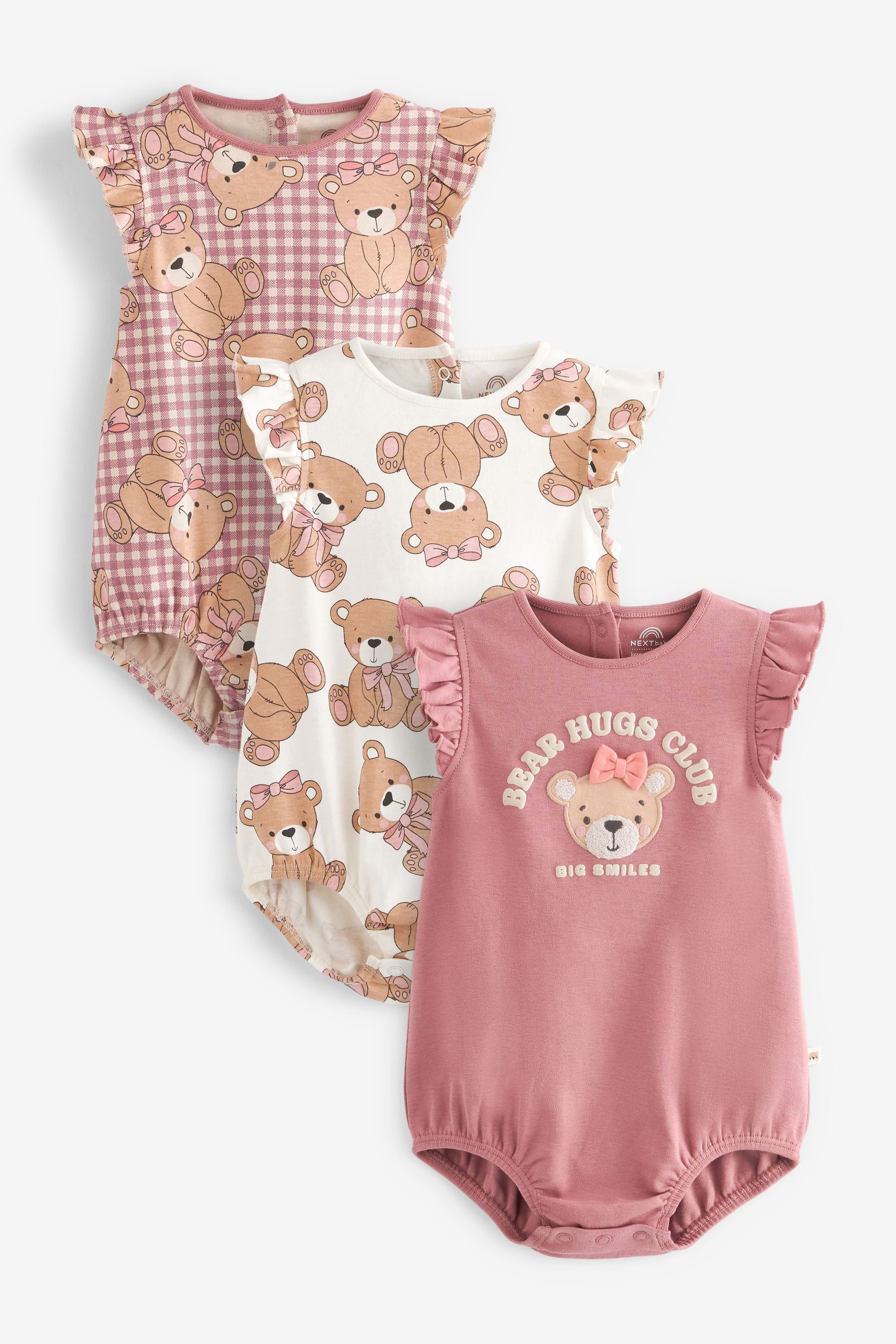 Mink Brown Bear Baby Rompers 3 Pack