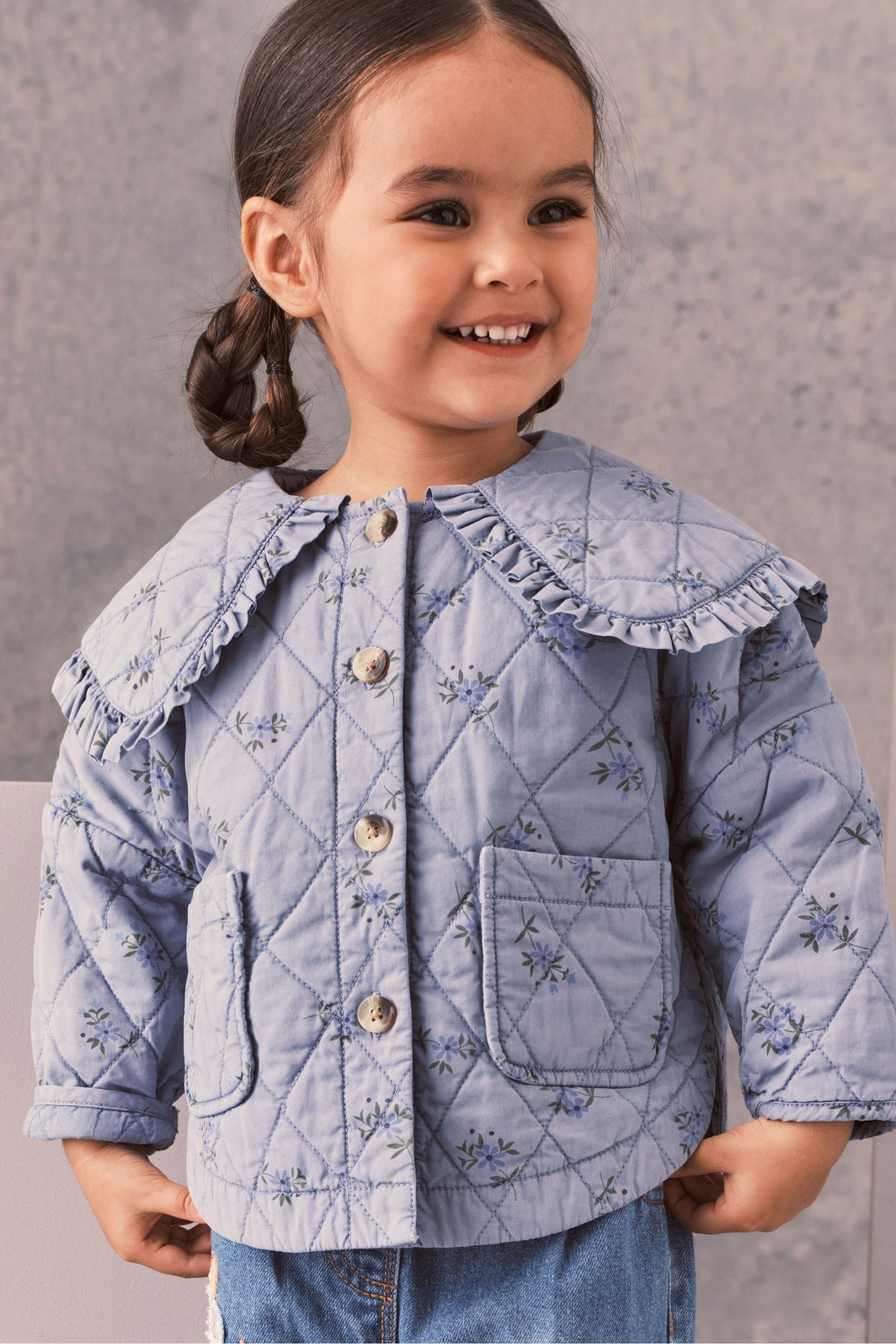 Blue Ditsy Quilted Jacket (9mths-7yrs)