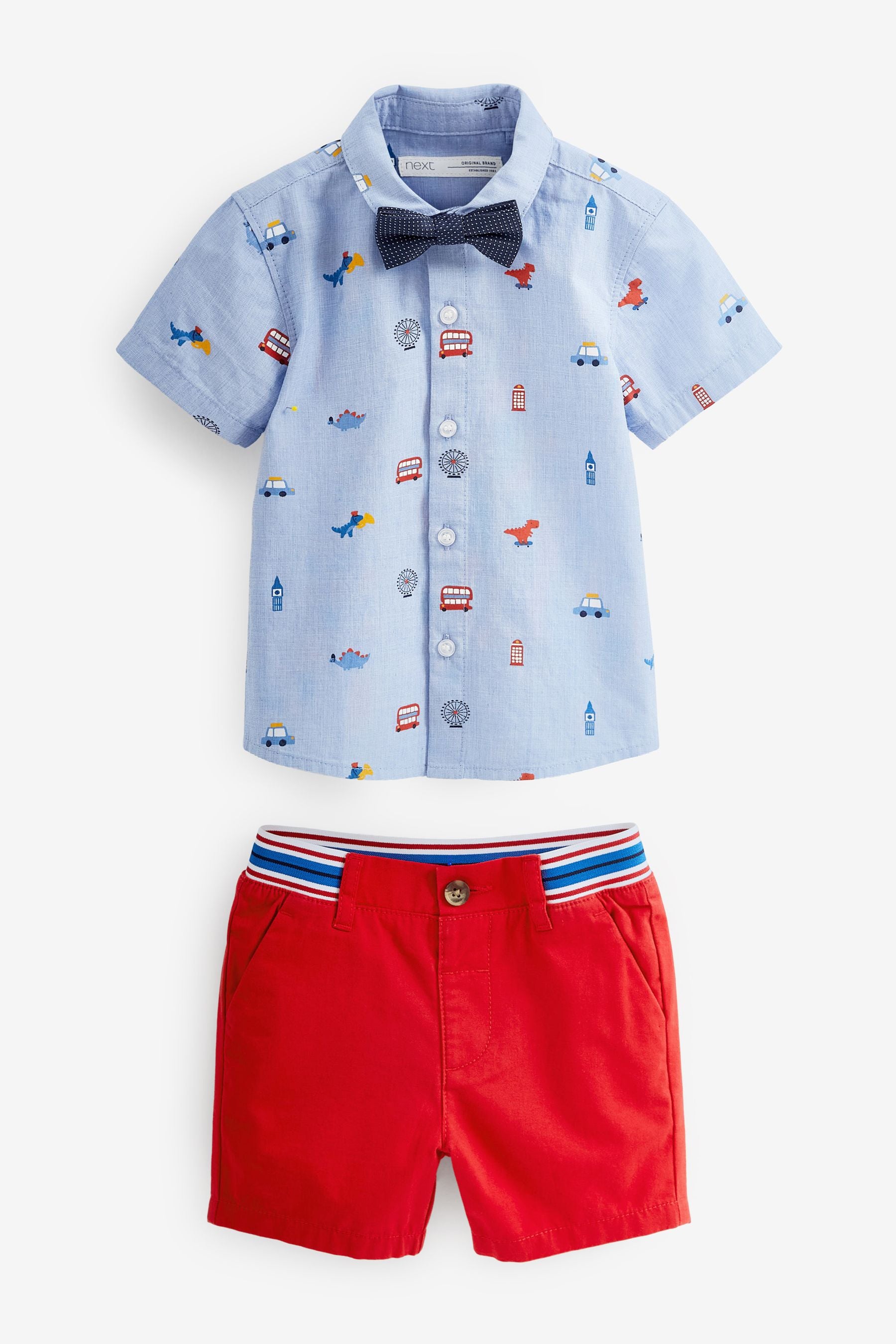 Red London Shirt, Short and Bowtie Set (3mths-7yrs)