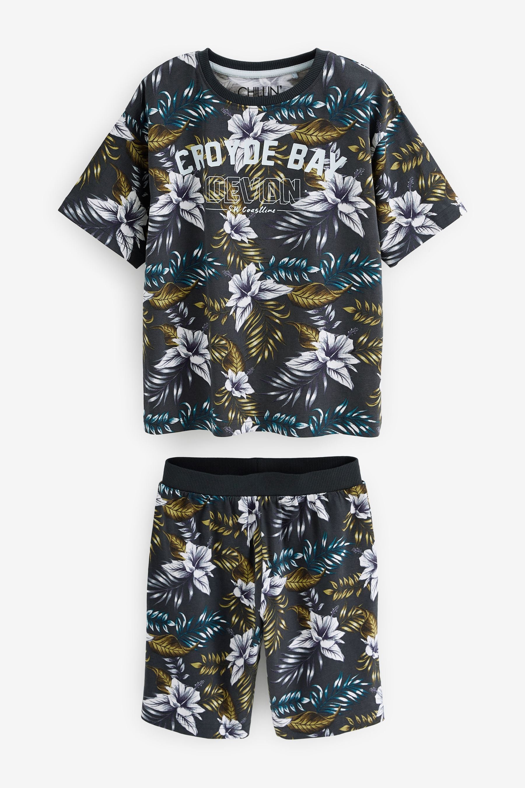 Monochrome Hawaiian Print Short Pyjamas (3-16yrs)