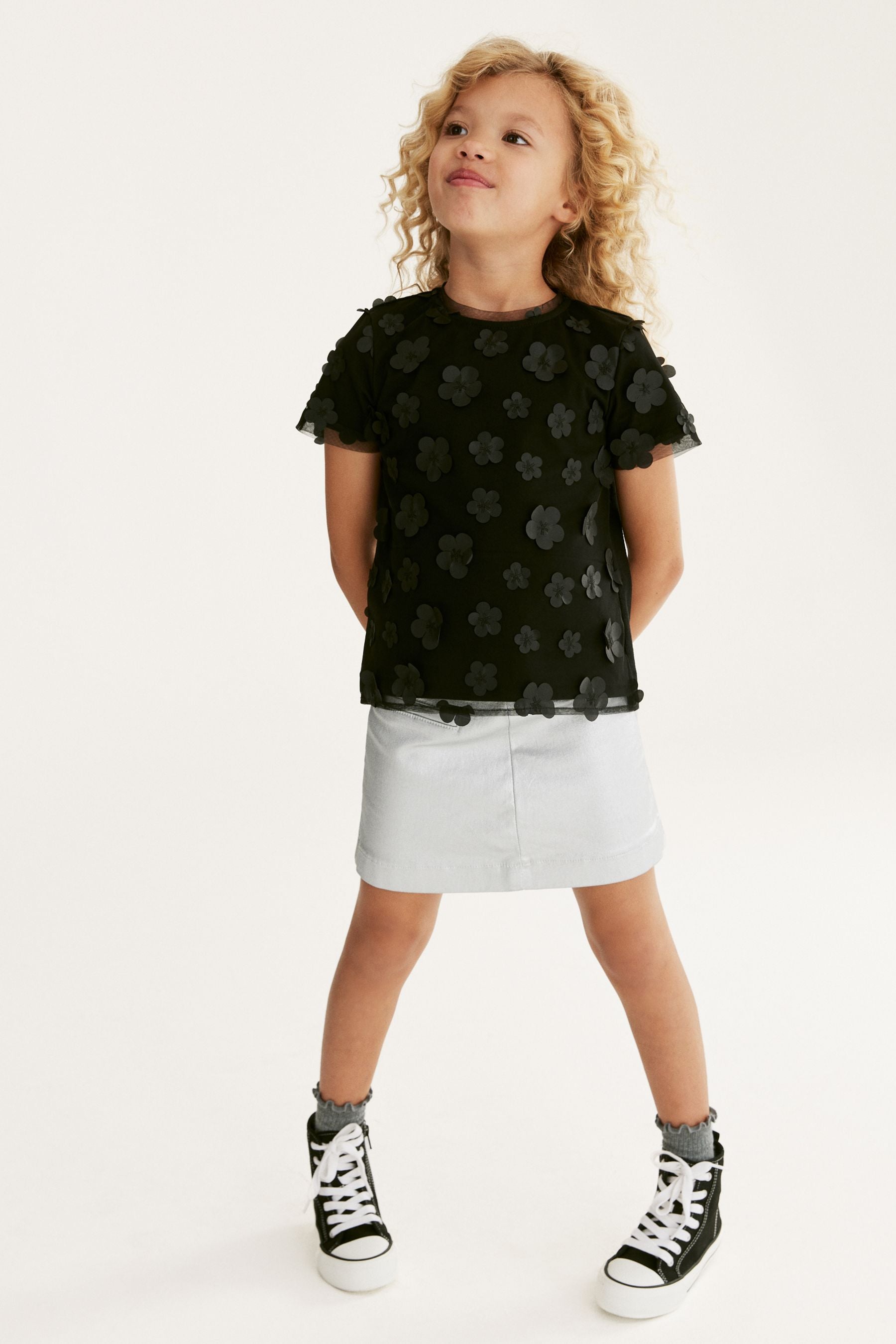 Black Flower 3D Mesh T-Shirt (3-16yrs)