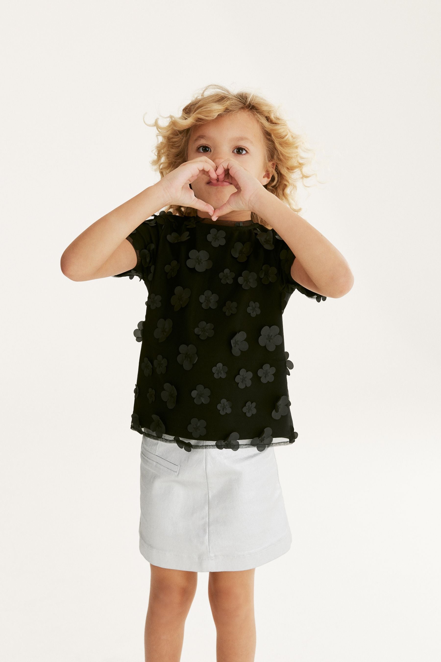 Black Flower 3D Mesh T-Shirt (3-16yrs)