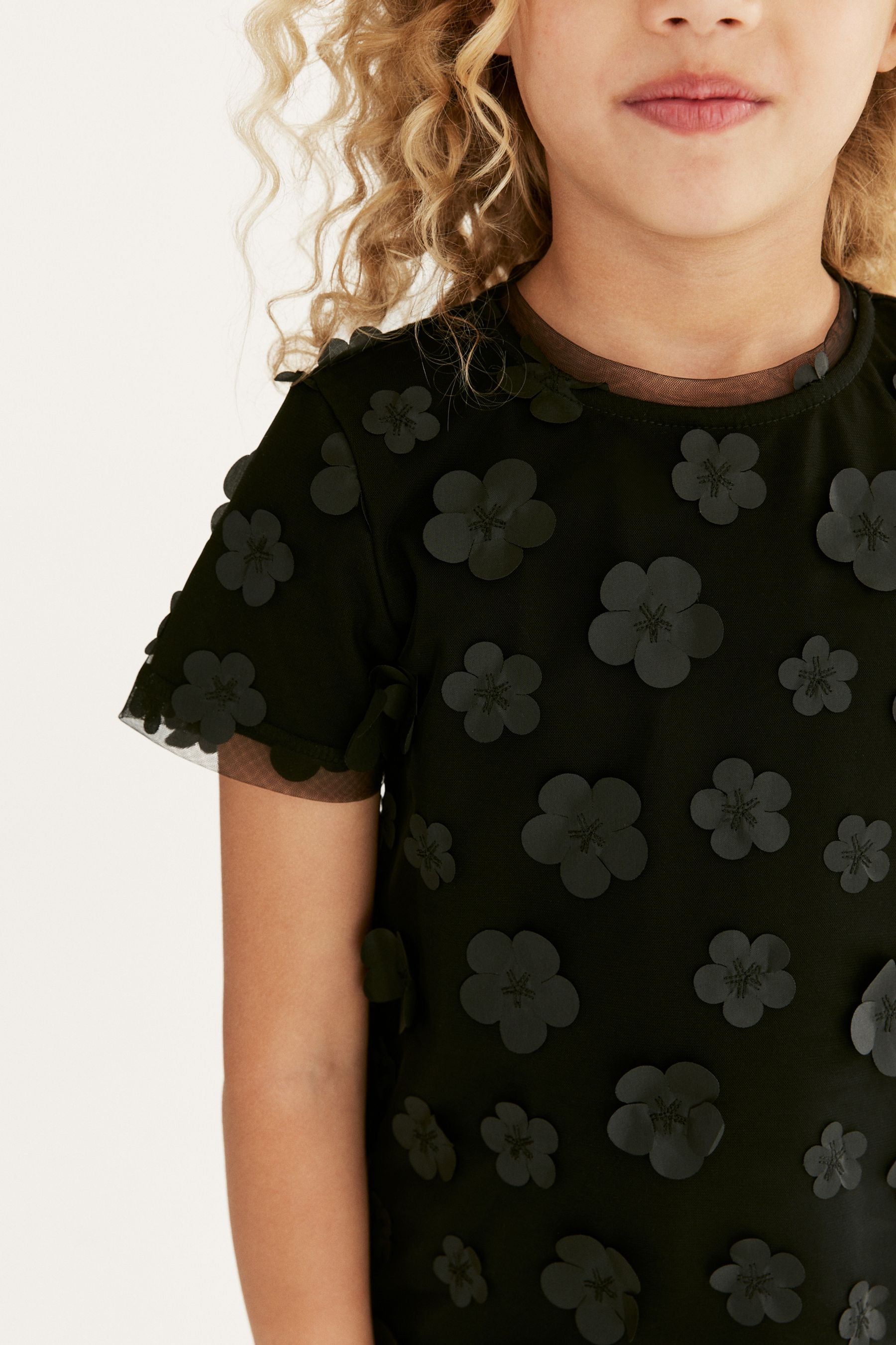 Black Flower 3D Mesh T-Shirt (3-16yrs)