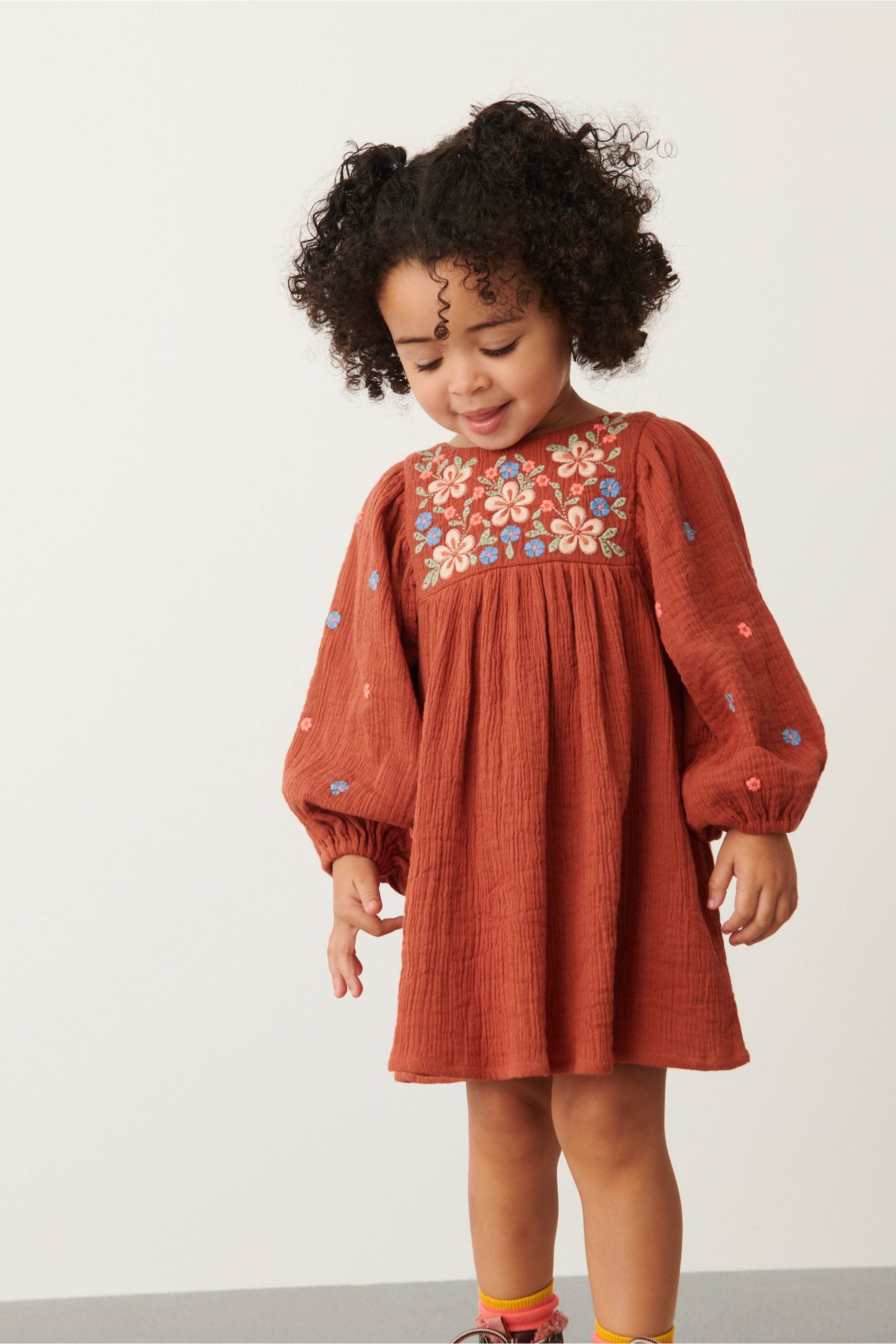 Ginger Orange Embroidered Cotton Dress (3mths-7yrs)