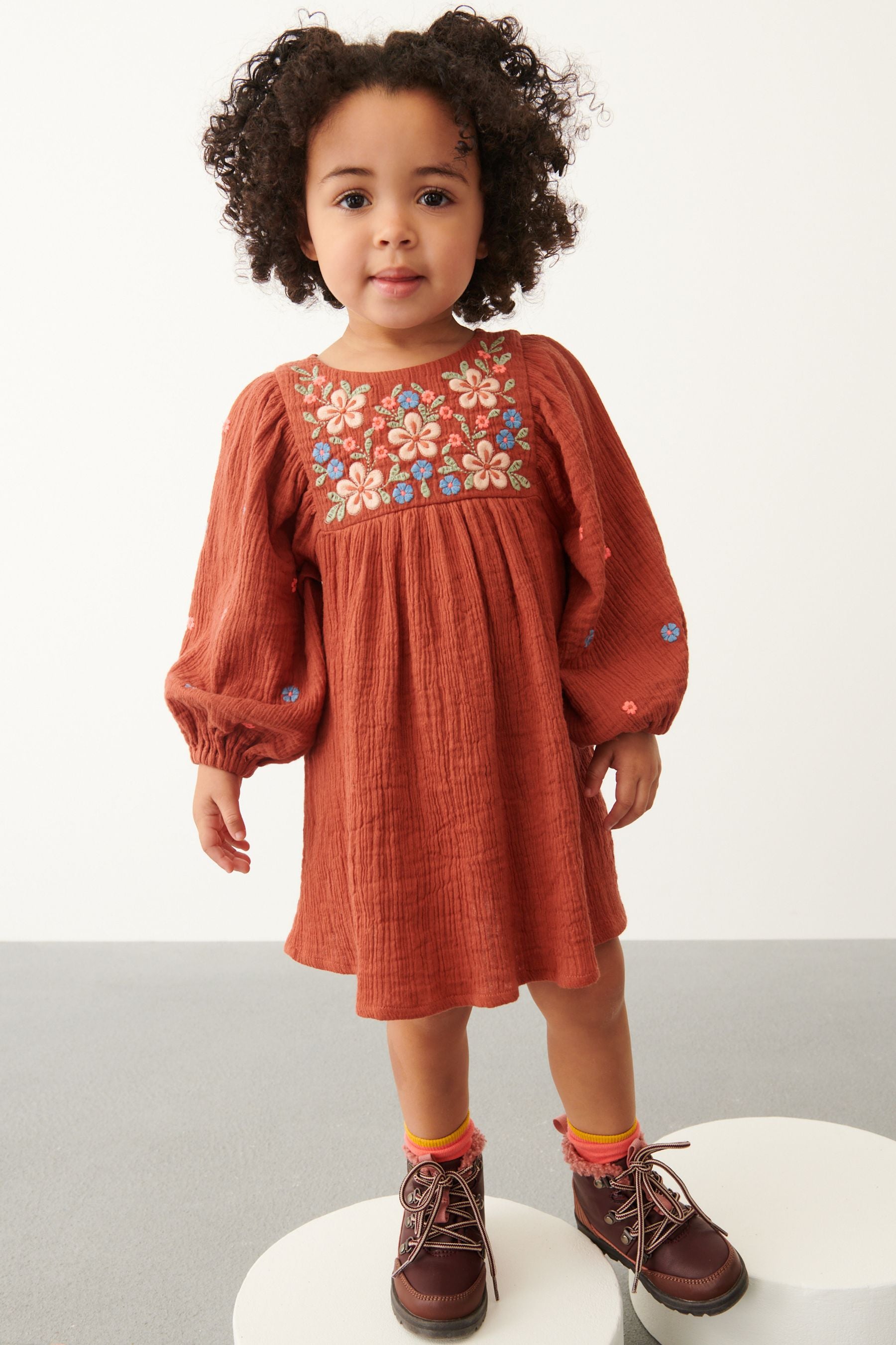 Ginger Orange Embroidered Cotton Dress (3mths-7yrs)