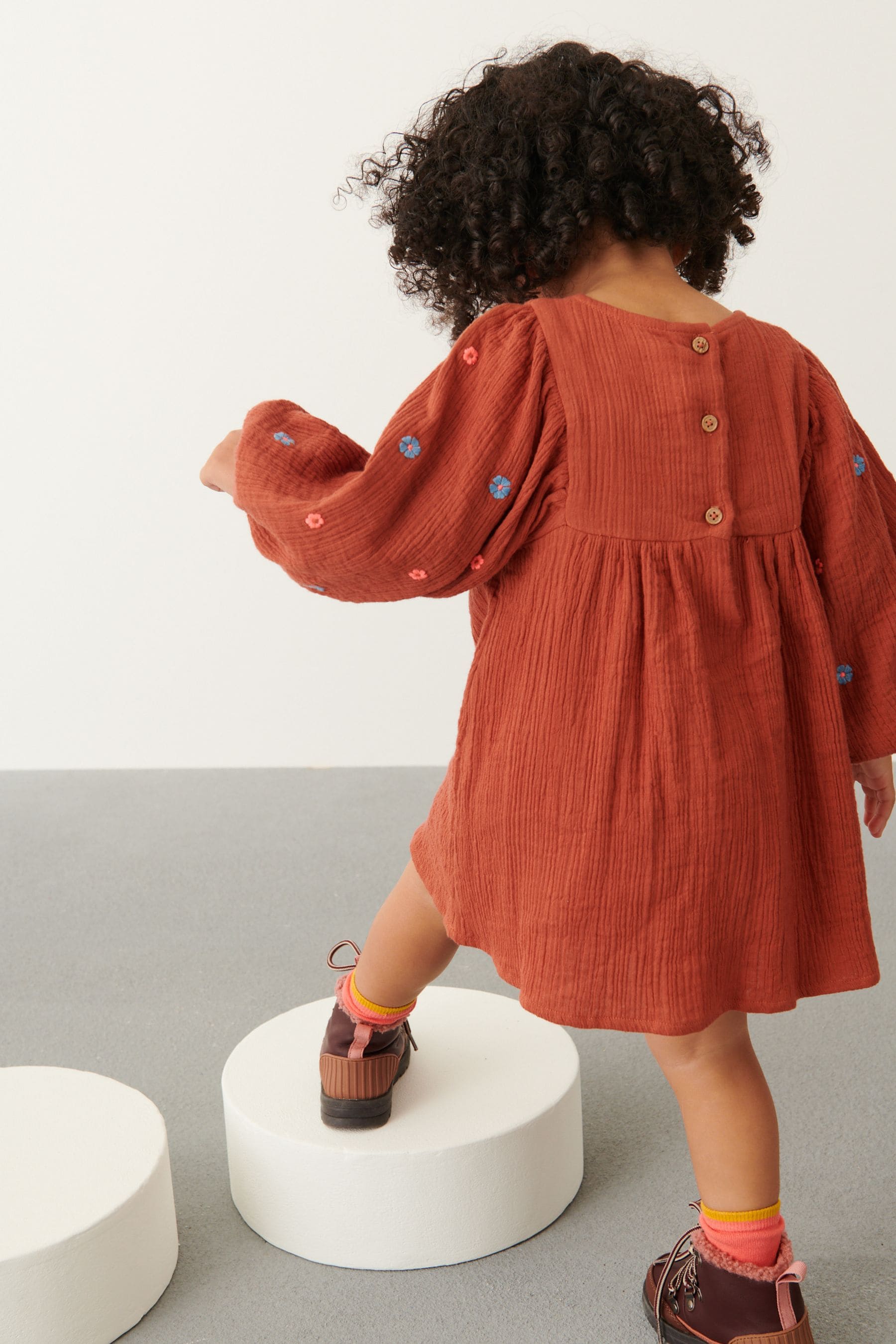 Ginger Orange Embroidered Cotton Dress (3mths-7yrs)