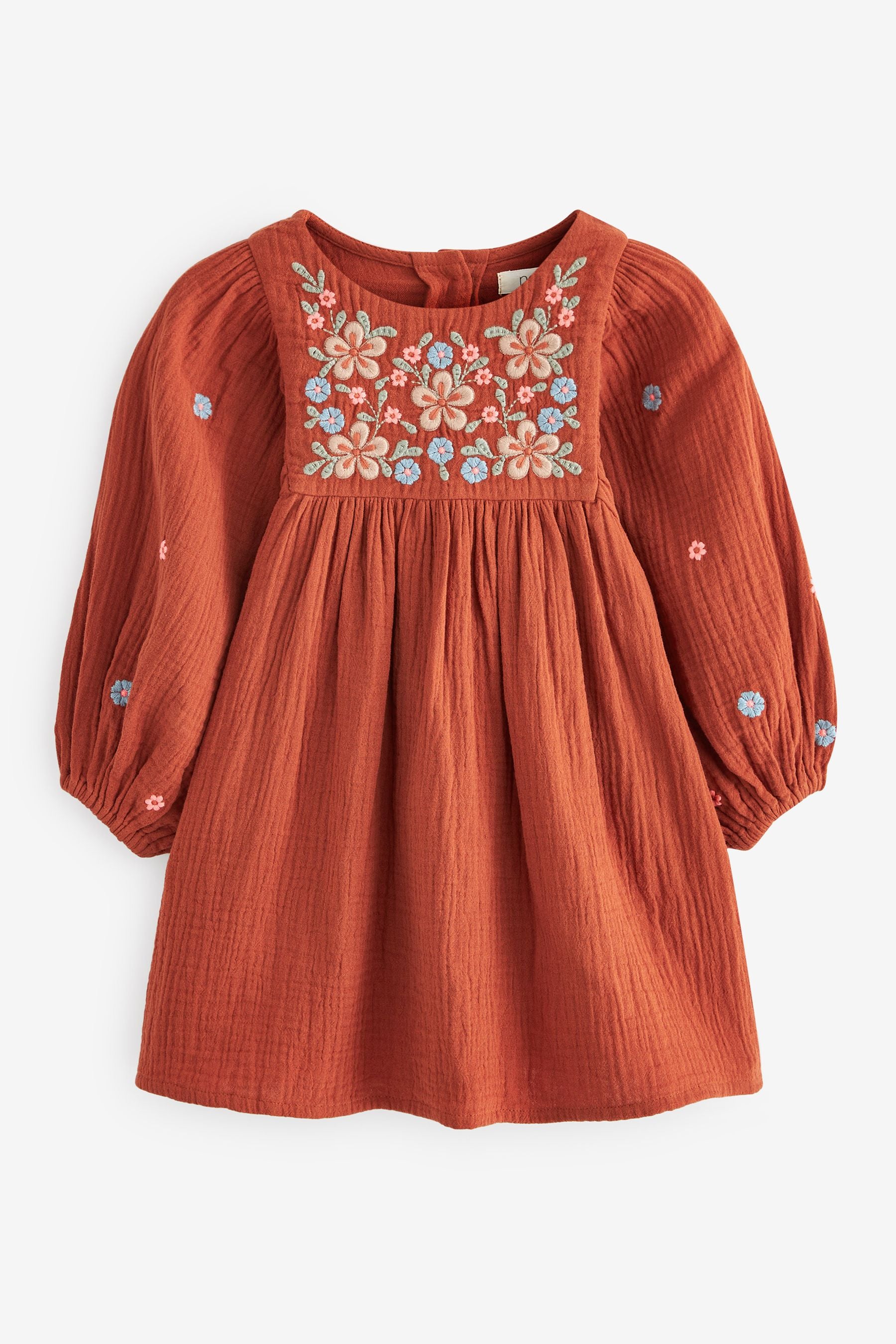 Ginger Orange Embroidered Cotton Dress (3mths-7yrs)