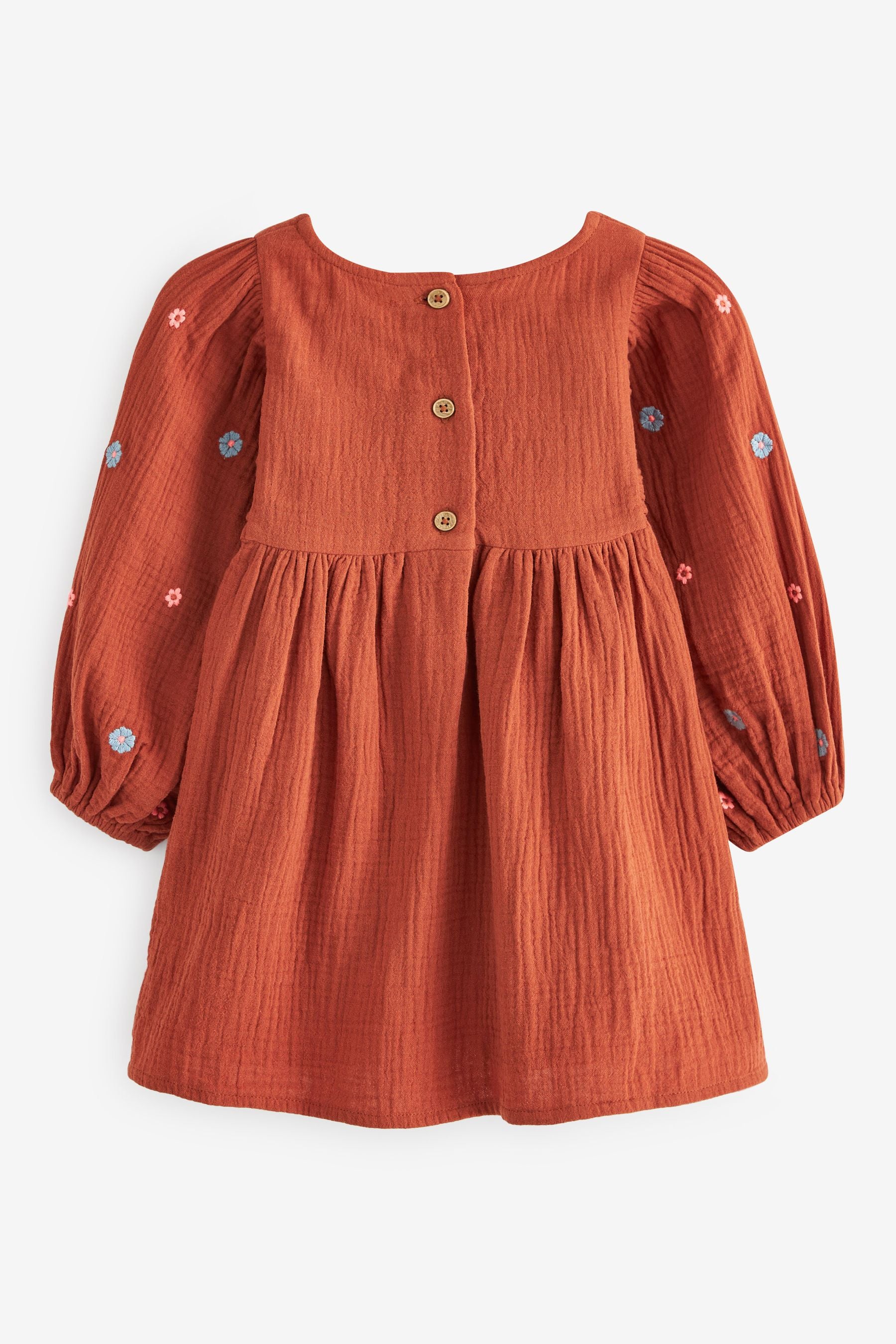 Ginger Orange Embroidered Cotton Dress (3mths-7yrs)