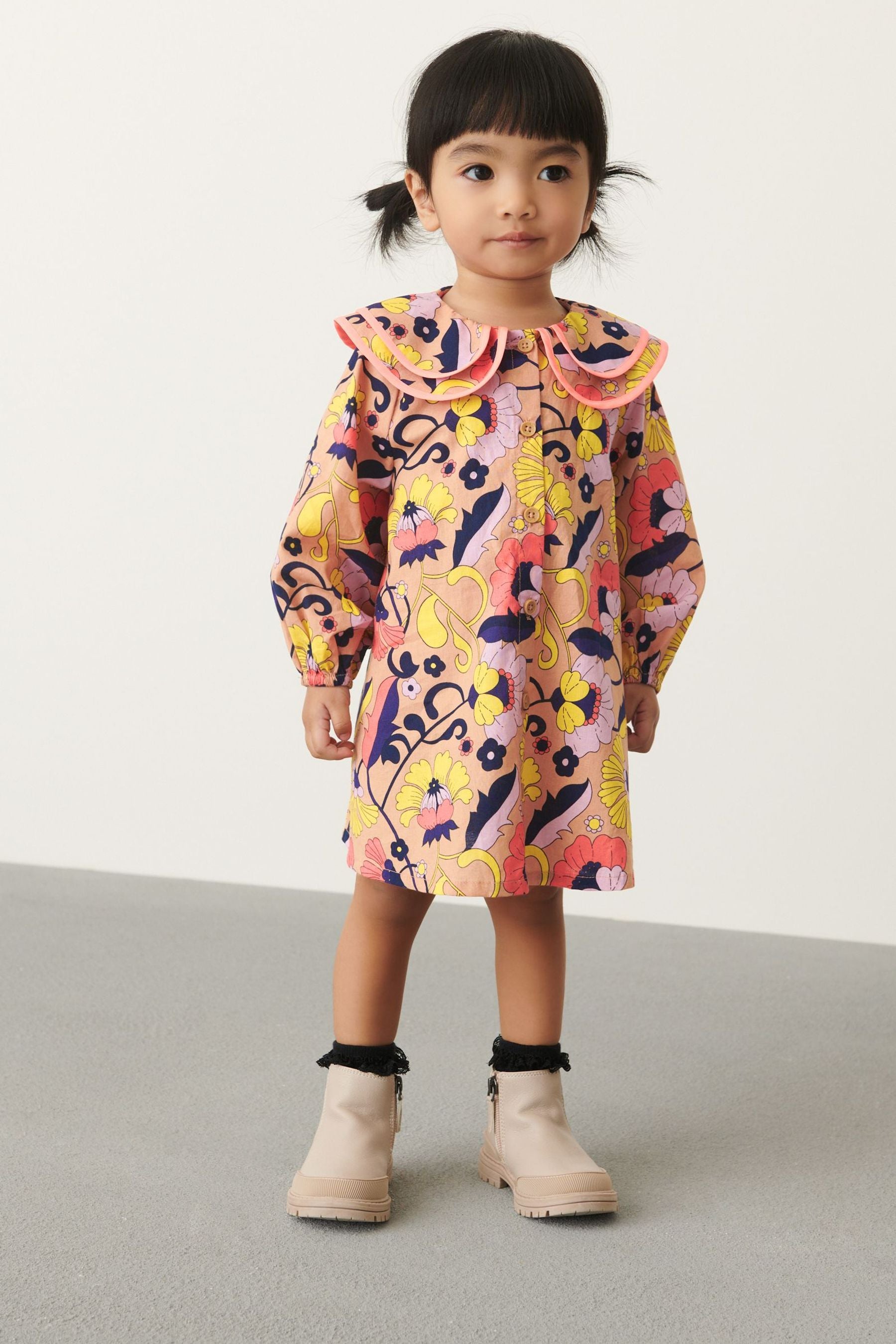 Multi Floral Printed Collar Dress (3mths-7yrs)