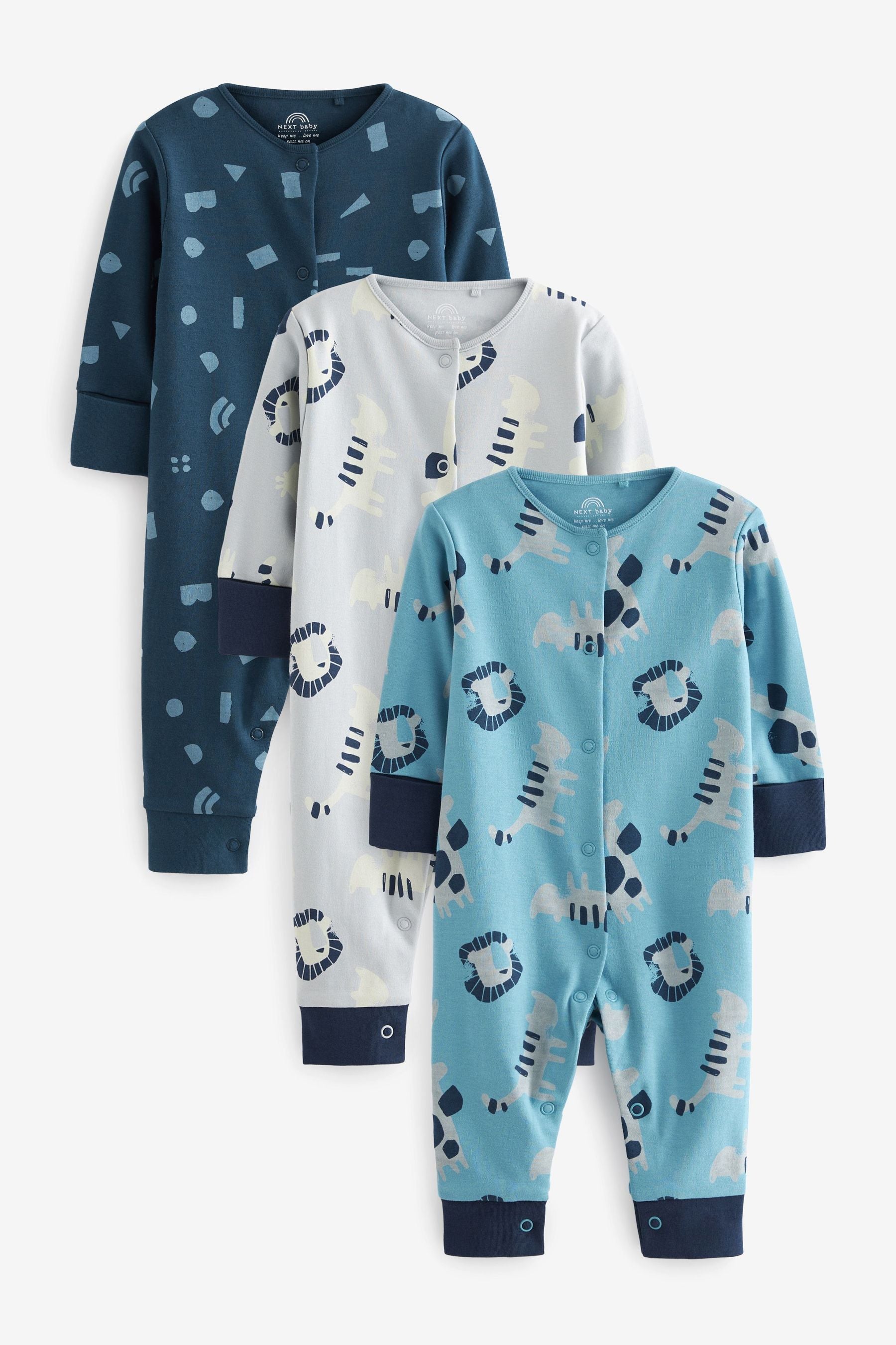 Blue Footless Sleepsuits 3 Pack (0mths-3yrs)