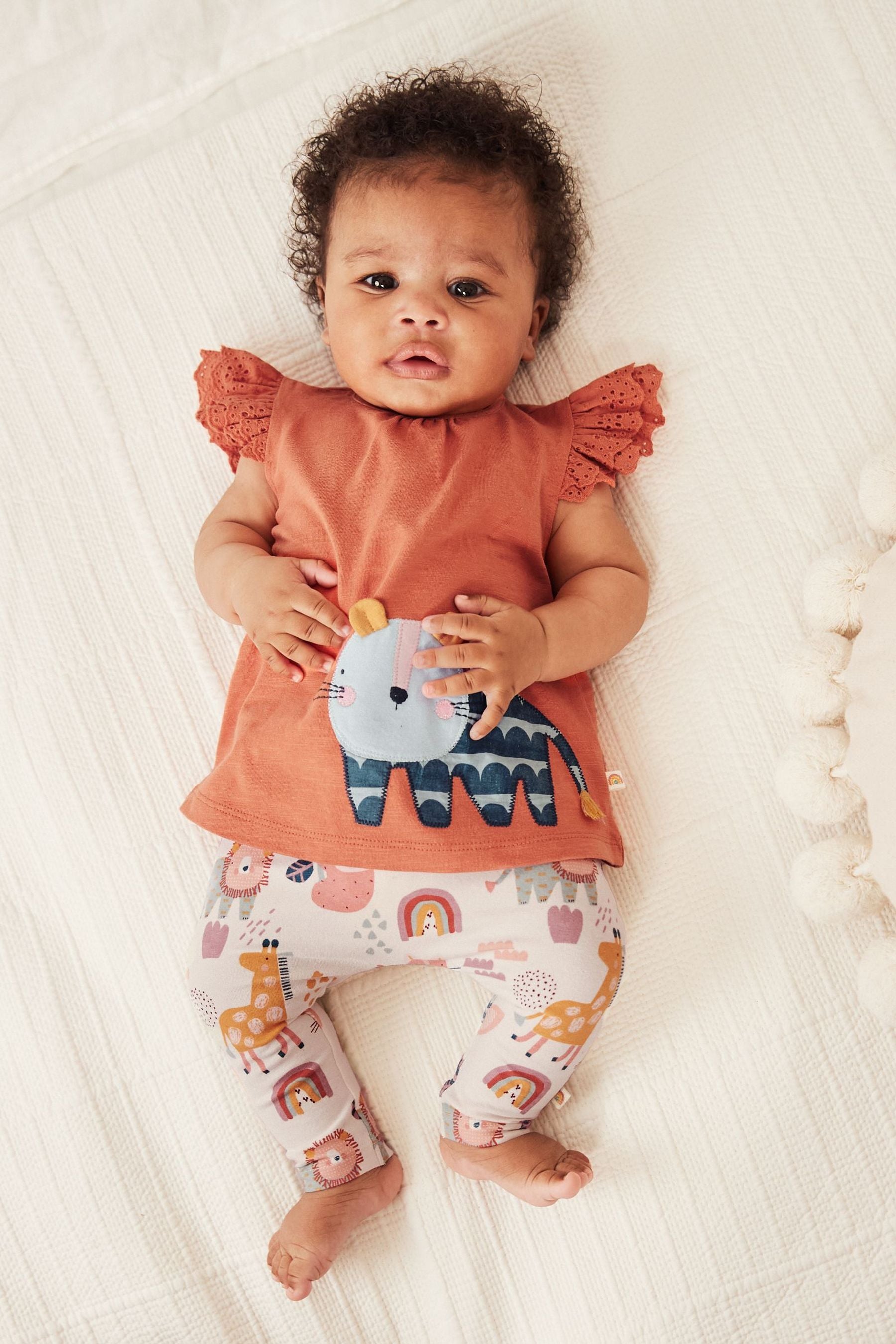 Rust Brown Cat 2 Piece Baby T-Shirt and Leggings Set