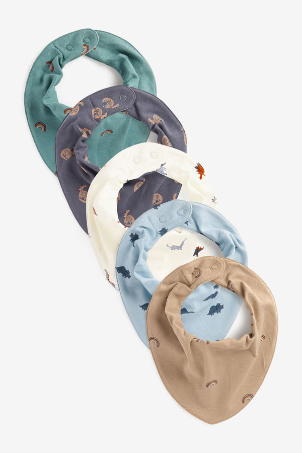 Blue/Beige Dinosaur Baby Bibs 5 Pack