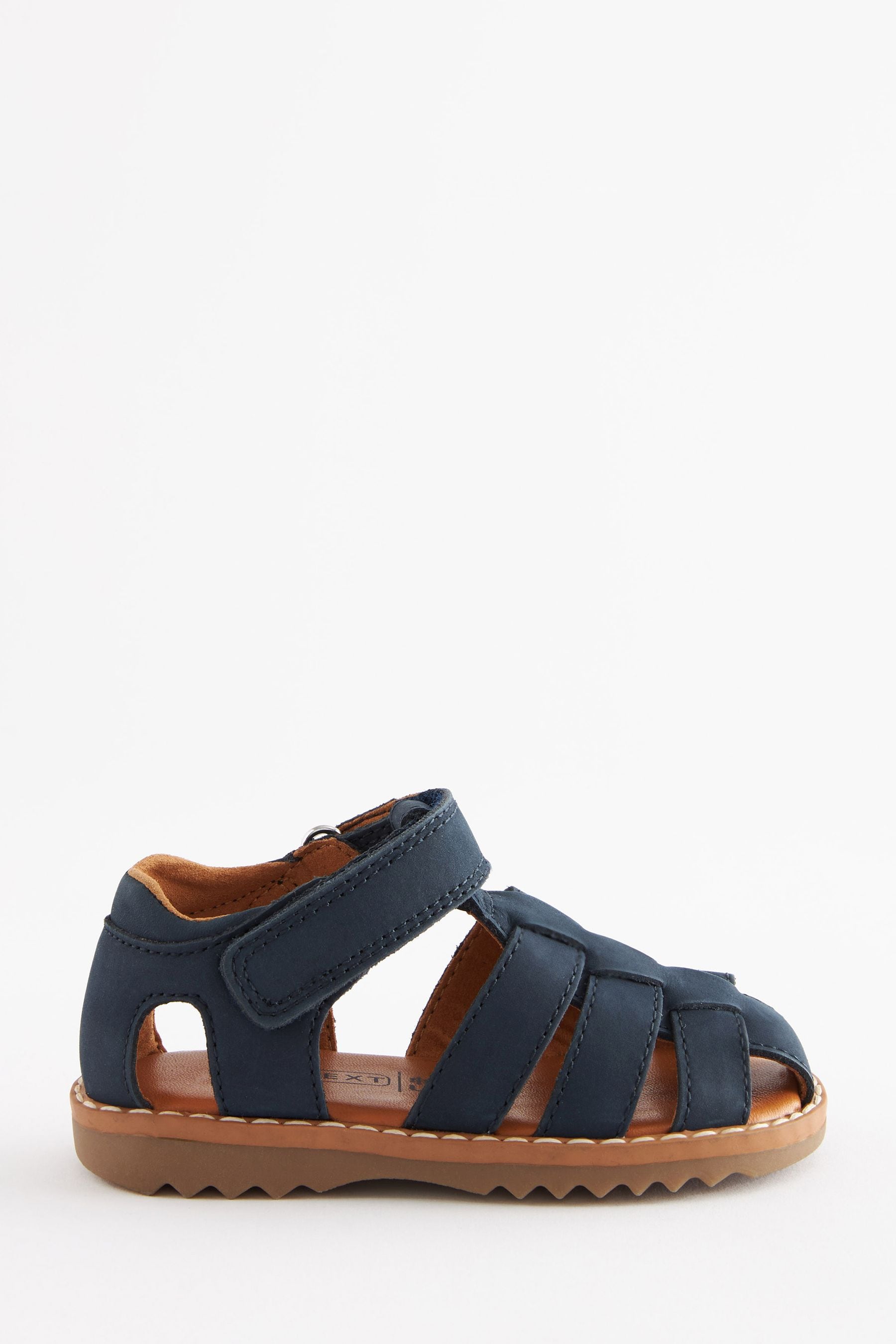 Navy Blue Leather Touch Fastening Closed Toe Sandals