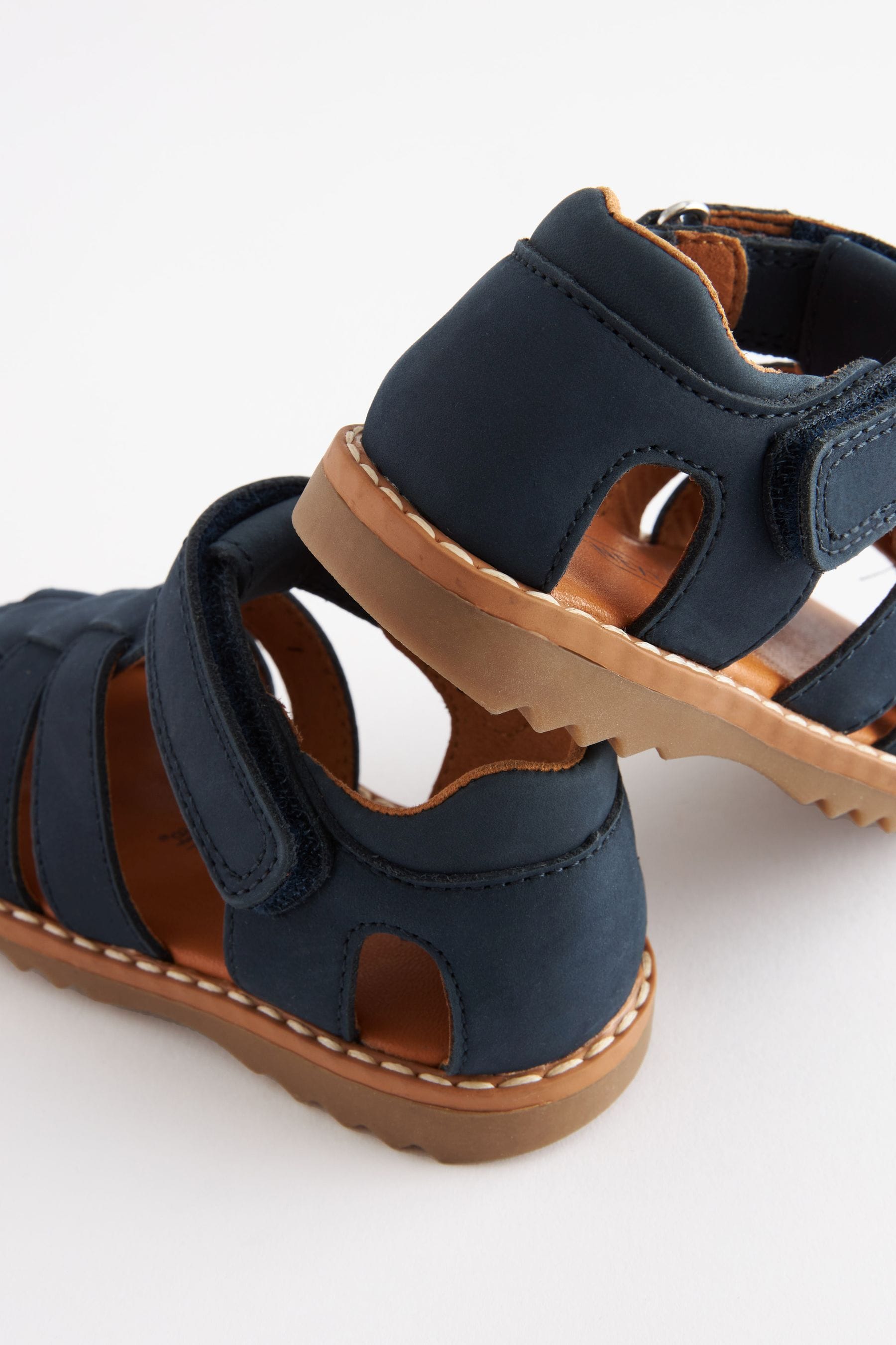 Navy Blue Leather Touch Fastening Closed Toe Sandals