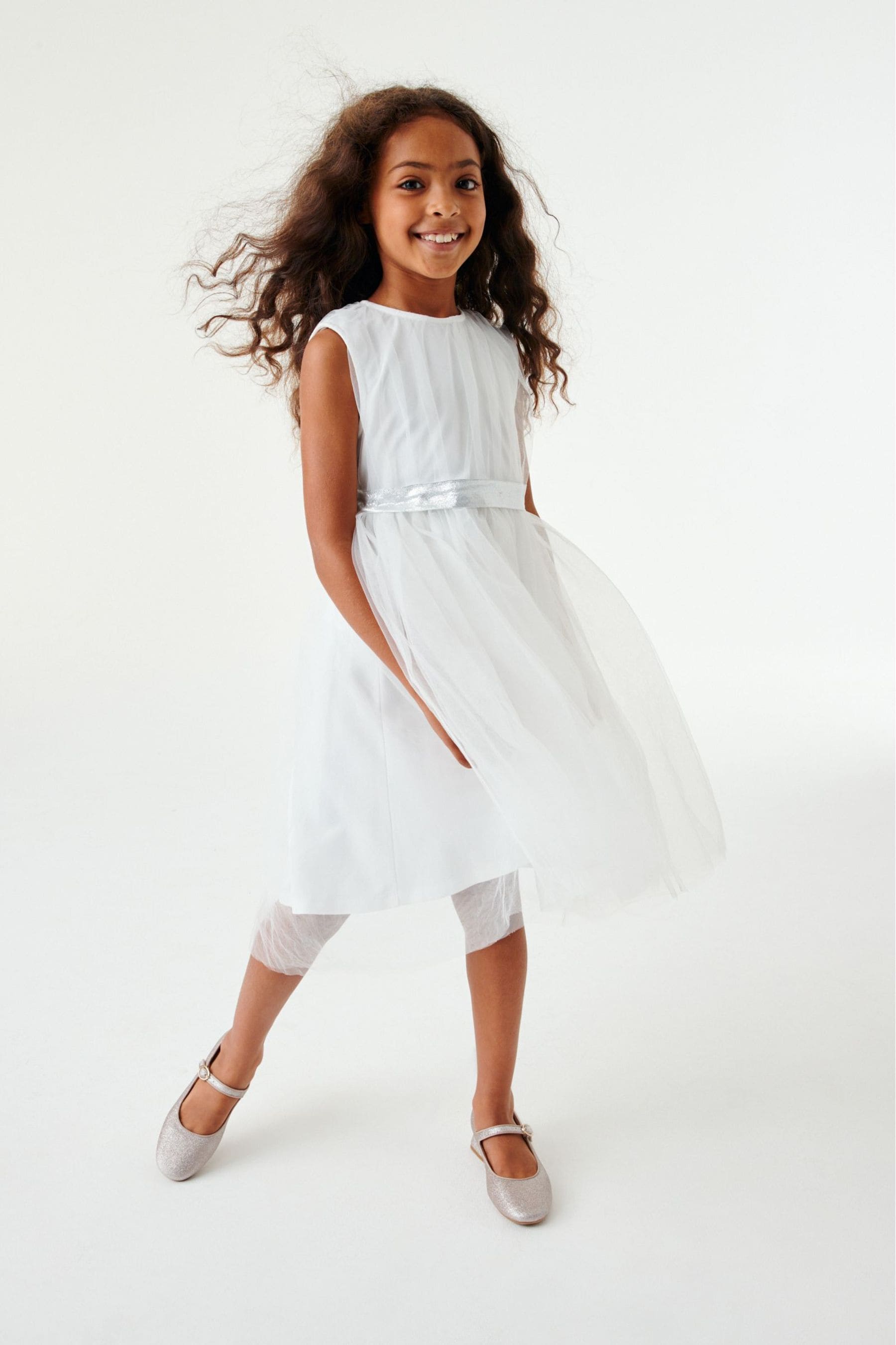 Ivory White Mesh Tie Back Party Dress (3-16yrs)