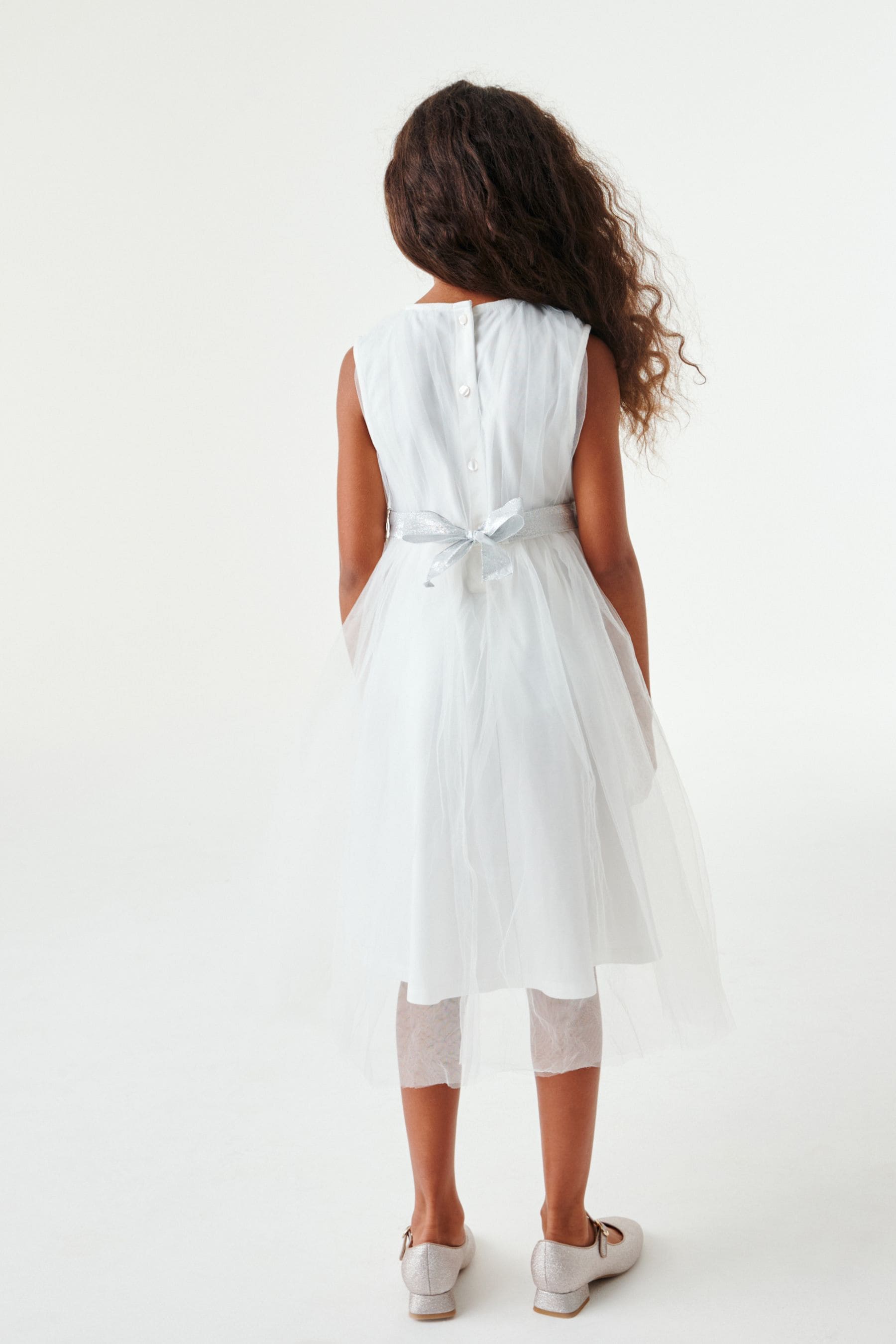 Ivory White Mesh Tie Back Party Dress (3-16yrs)