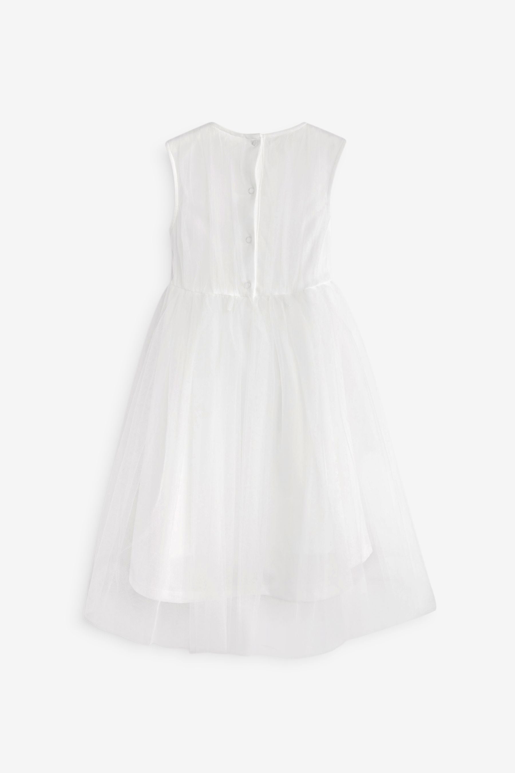 Ivory White Mesh Tie Back Party Dress (3-16yrs)