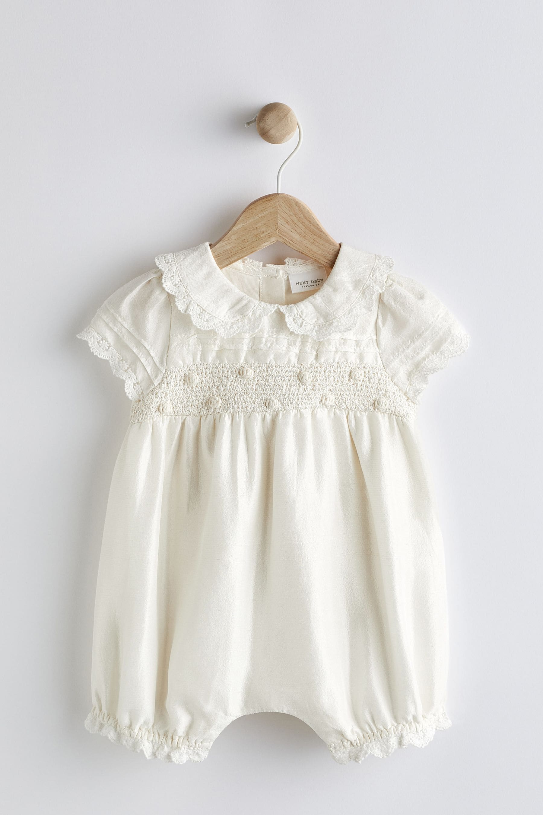 Cream Christening Premium Silk Baby Romper (0mths-2yrs)