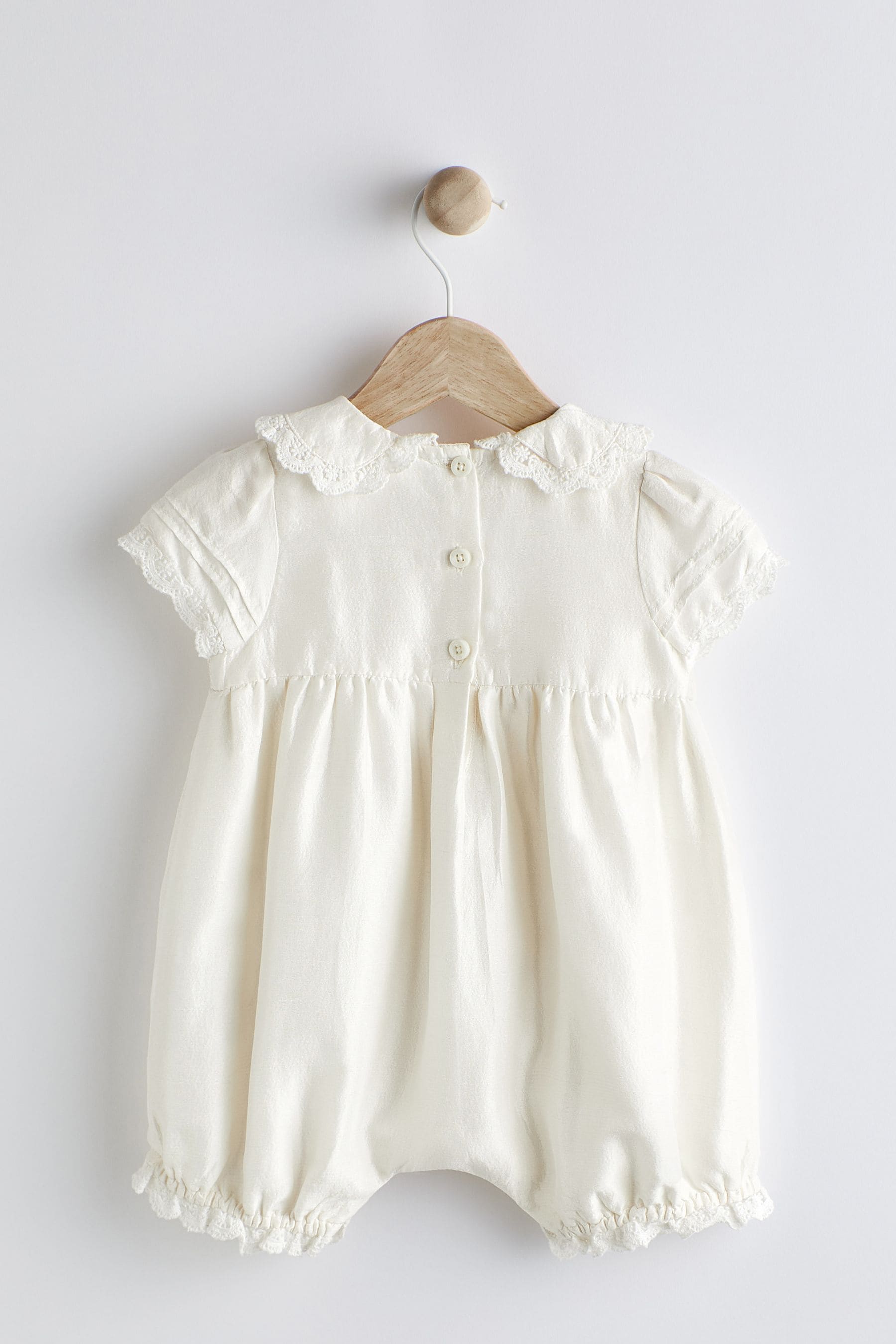 Cream Christening Premium Silk Baby Romper (0mths-2yrs)